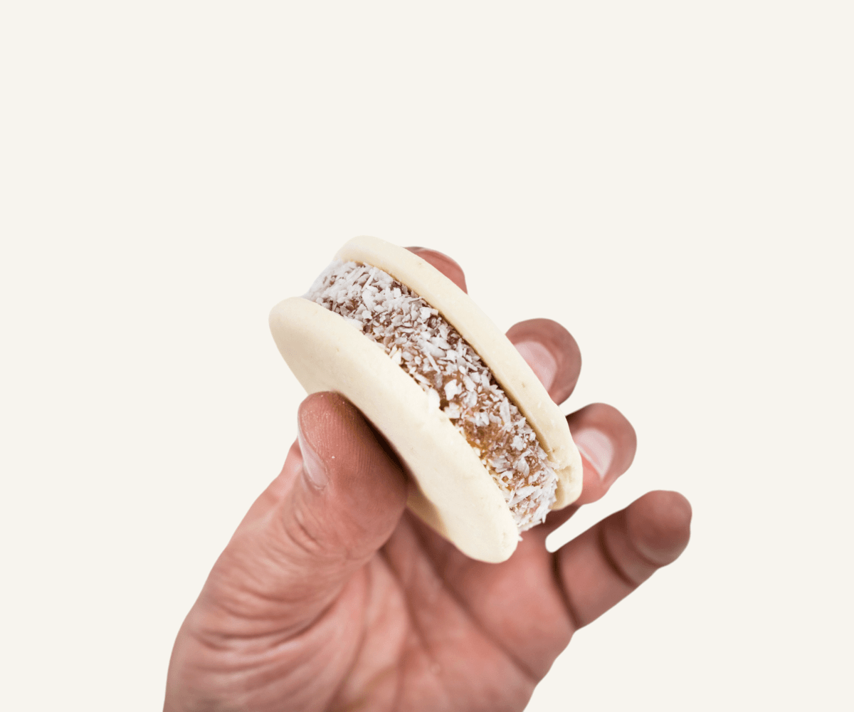 Alfajor artesanal com doce de leite e raspas de coco 87g