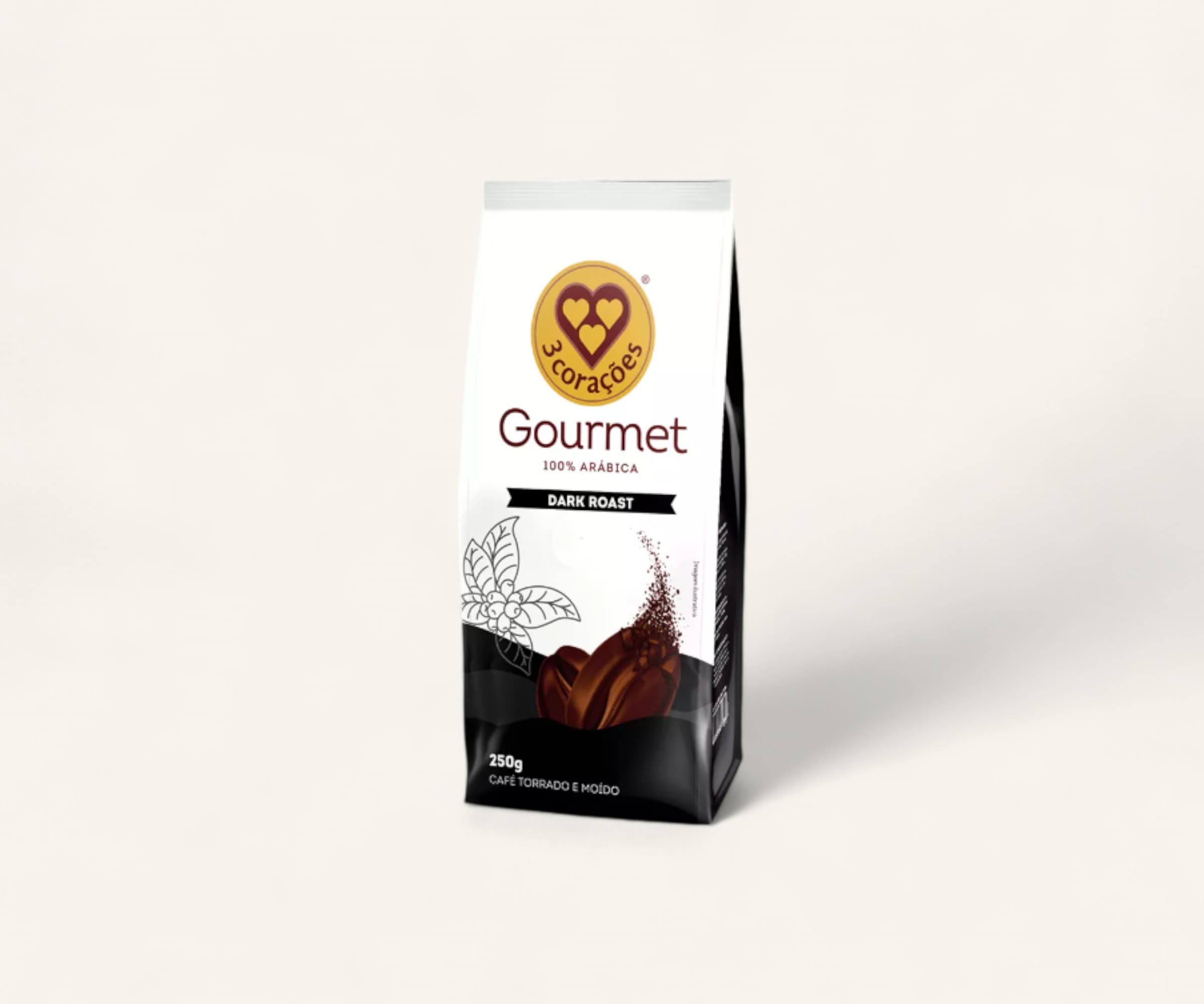 Café torrado e moído gourmet dark roast 3 corações 250g
