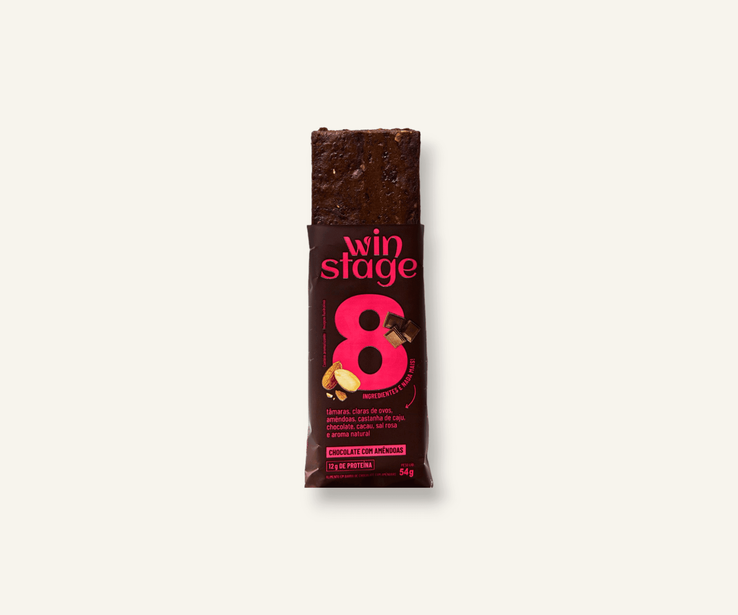 Barra de proteína 12g Winstage chocolate com amêndoas 54g