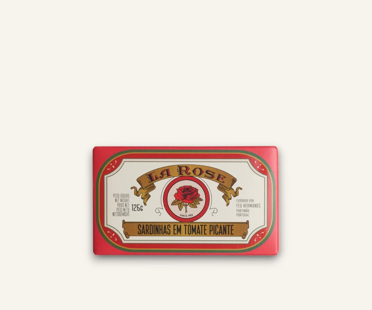 Sardinhas ao molho de tomate picante com azeite de oliva La Rose 125g