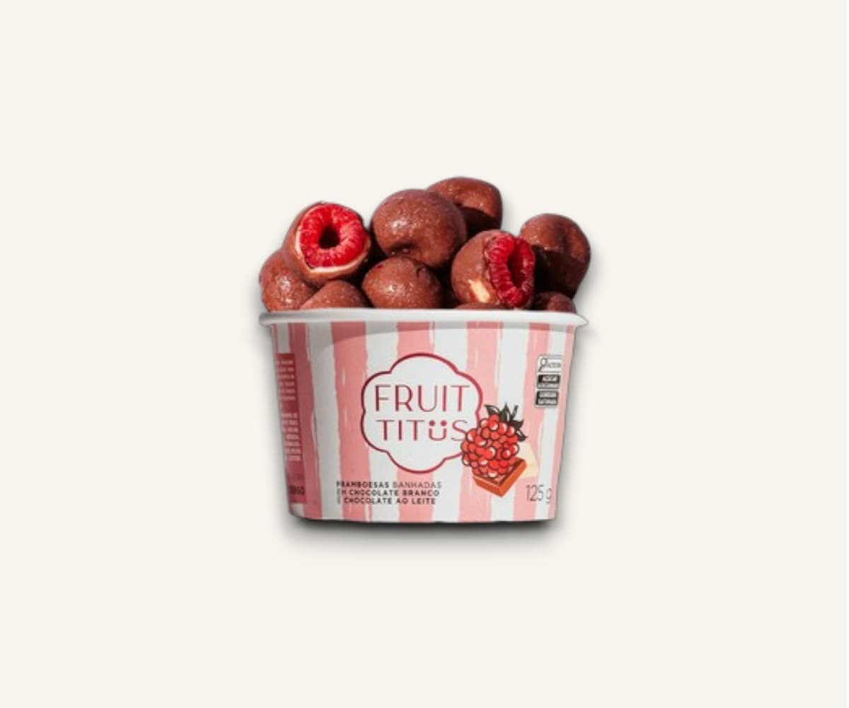 Framboesa coberta com chocolate branco e chocolate ao leite Fruit Titüs 125g