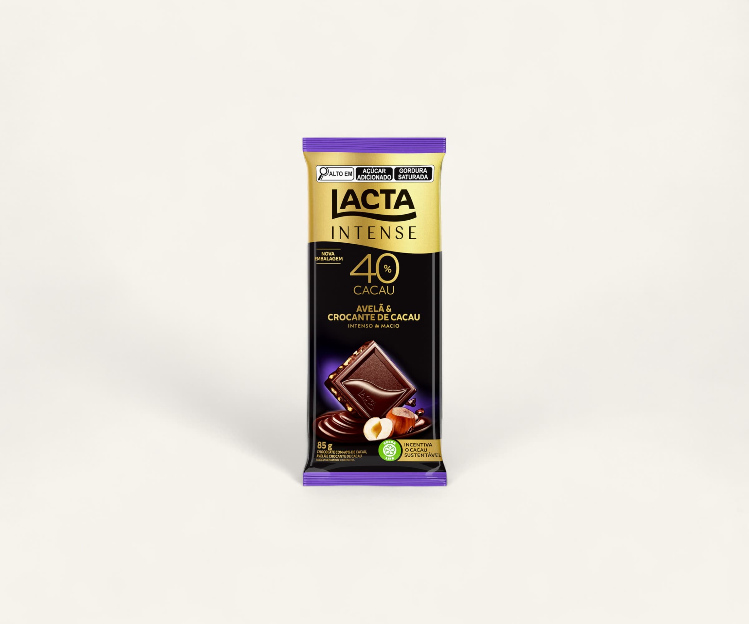 Chocolate 40% cacau Lacta Intense nuts avelã & crocante 85g