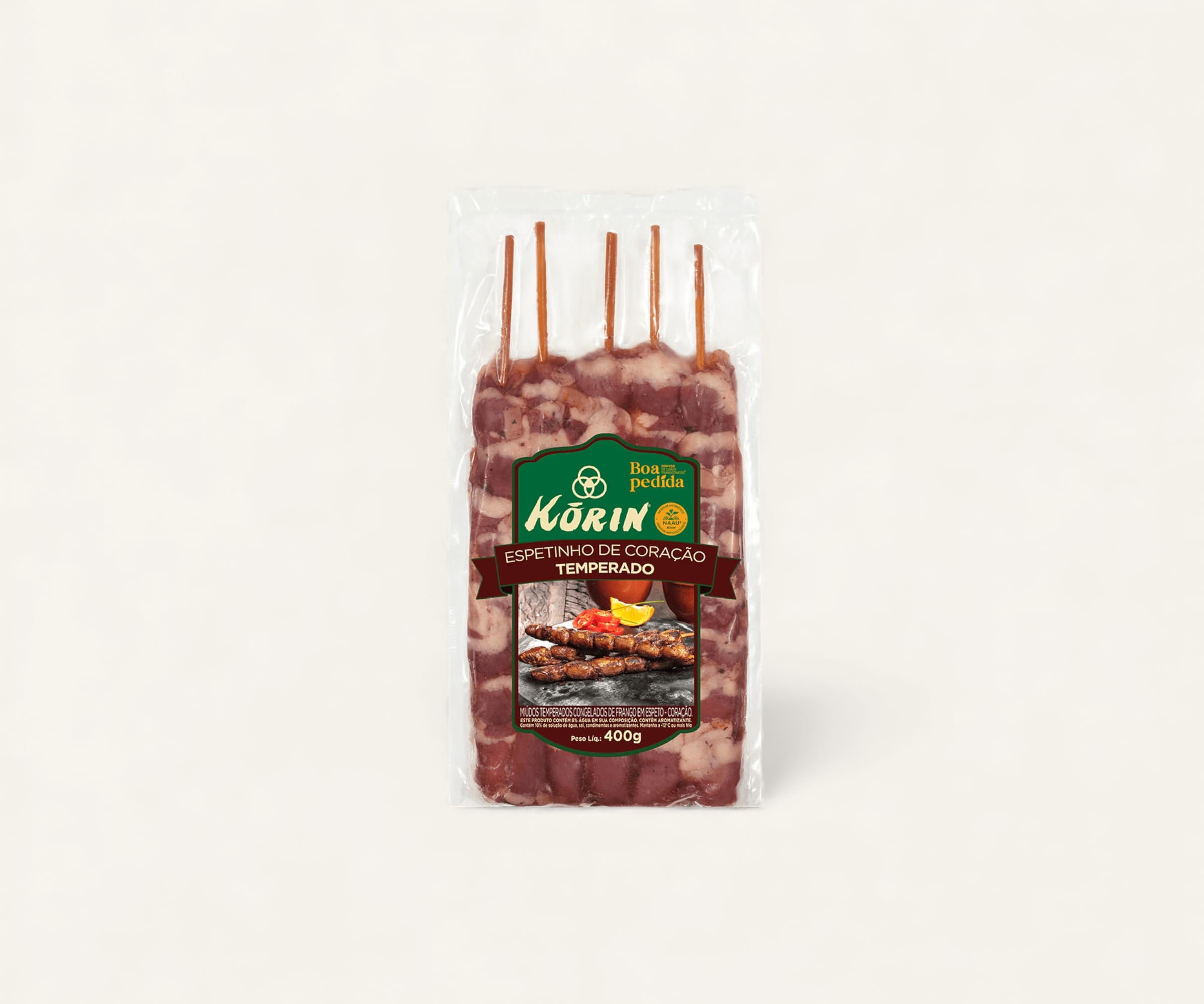 Espetinho de coração de frango temperado Korin 400g