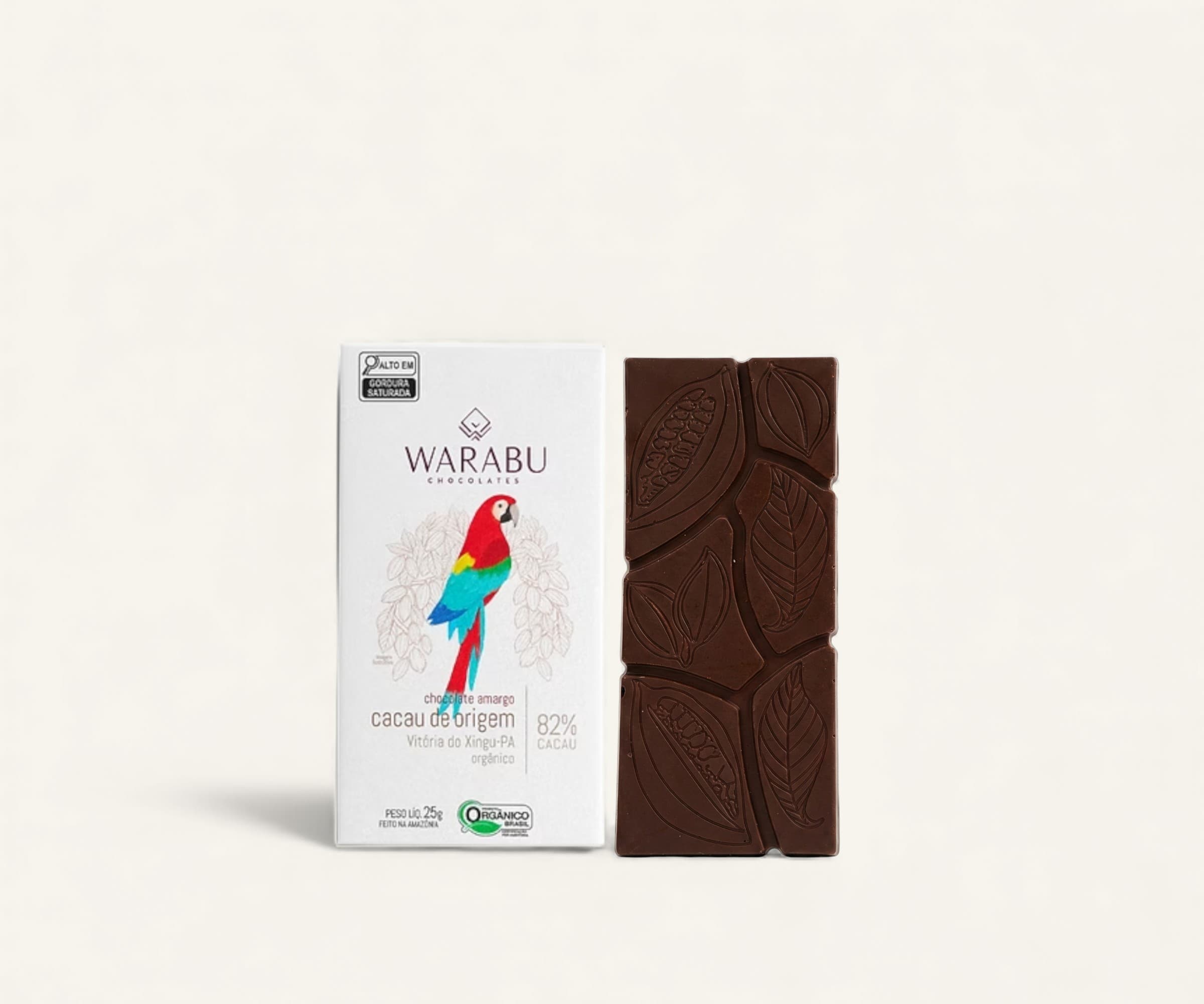 Chocolate orgânico 82% cacau de origem Vitória do Xingu-PA Warabu 25g