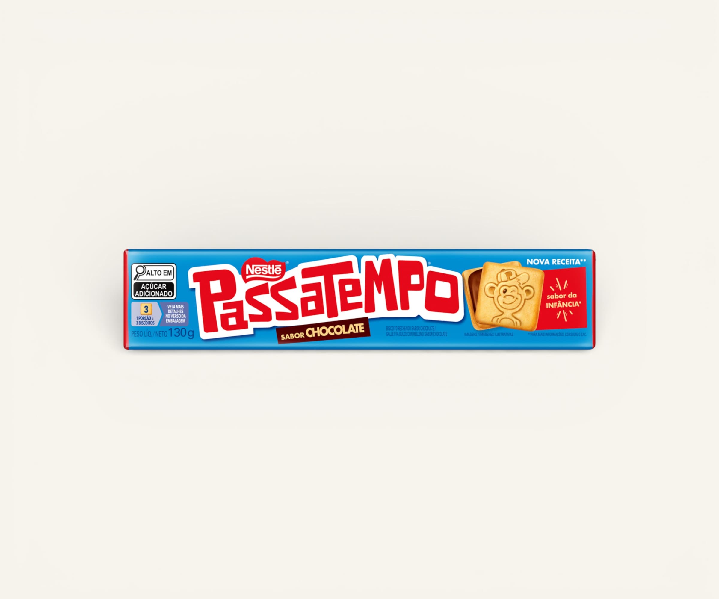 Biscoito recheado Passatempo sabor chocolate 130g