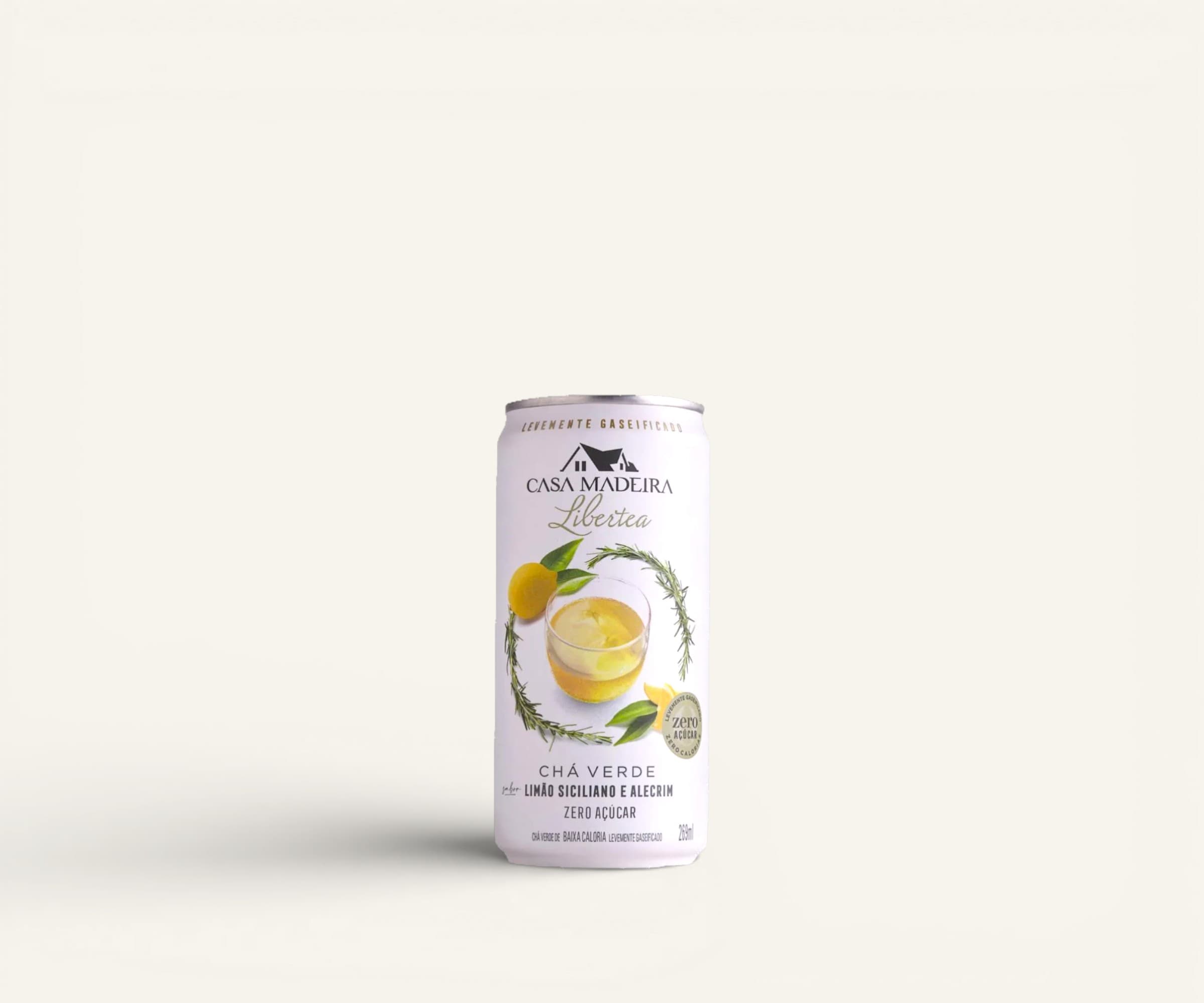 Chá verde Libertea sabor limão siciliano e alecrim zero açúcar Casa Madeira lata 269ml