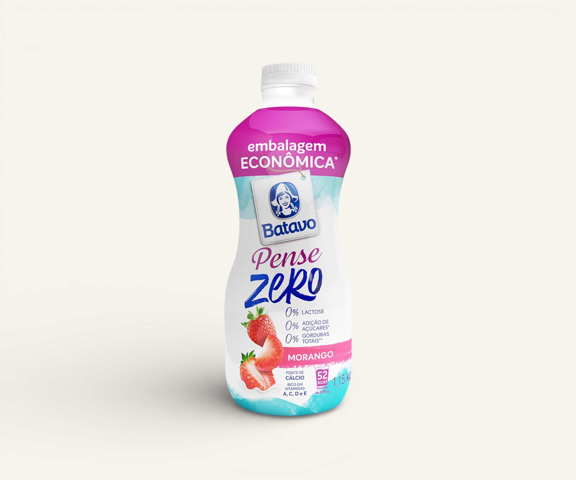 Iogurte desnatado Pense Zero com preprado de morango 1,150kg