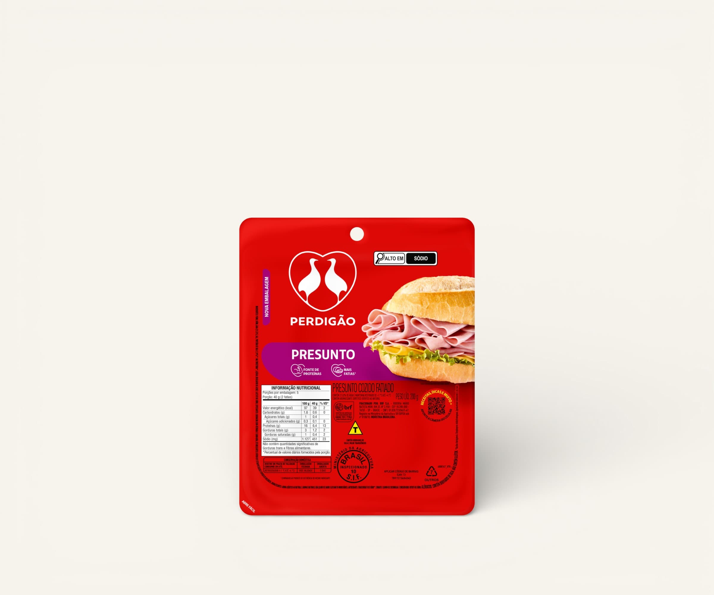 Presunto cozido sem capa de gordura fatiado Perdigão 200g