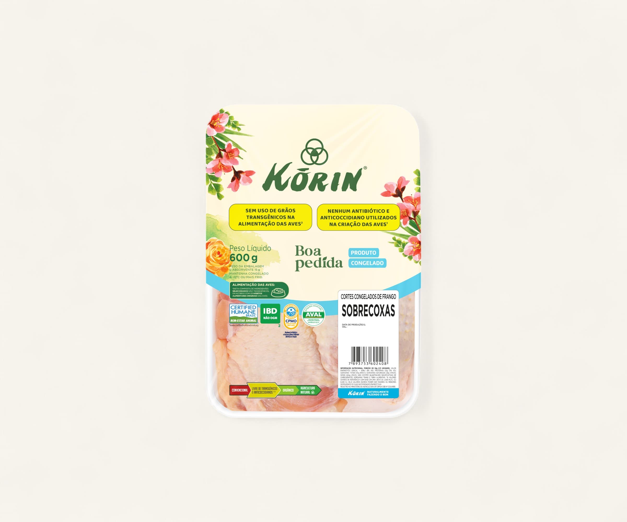 Sobrecoxa de frango congelado 600g
