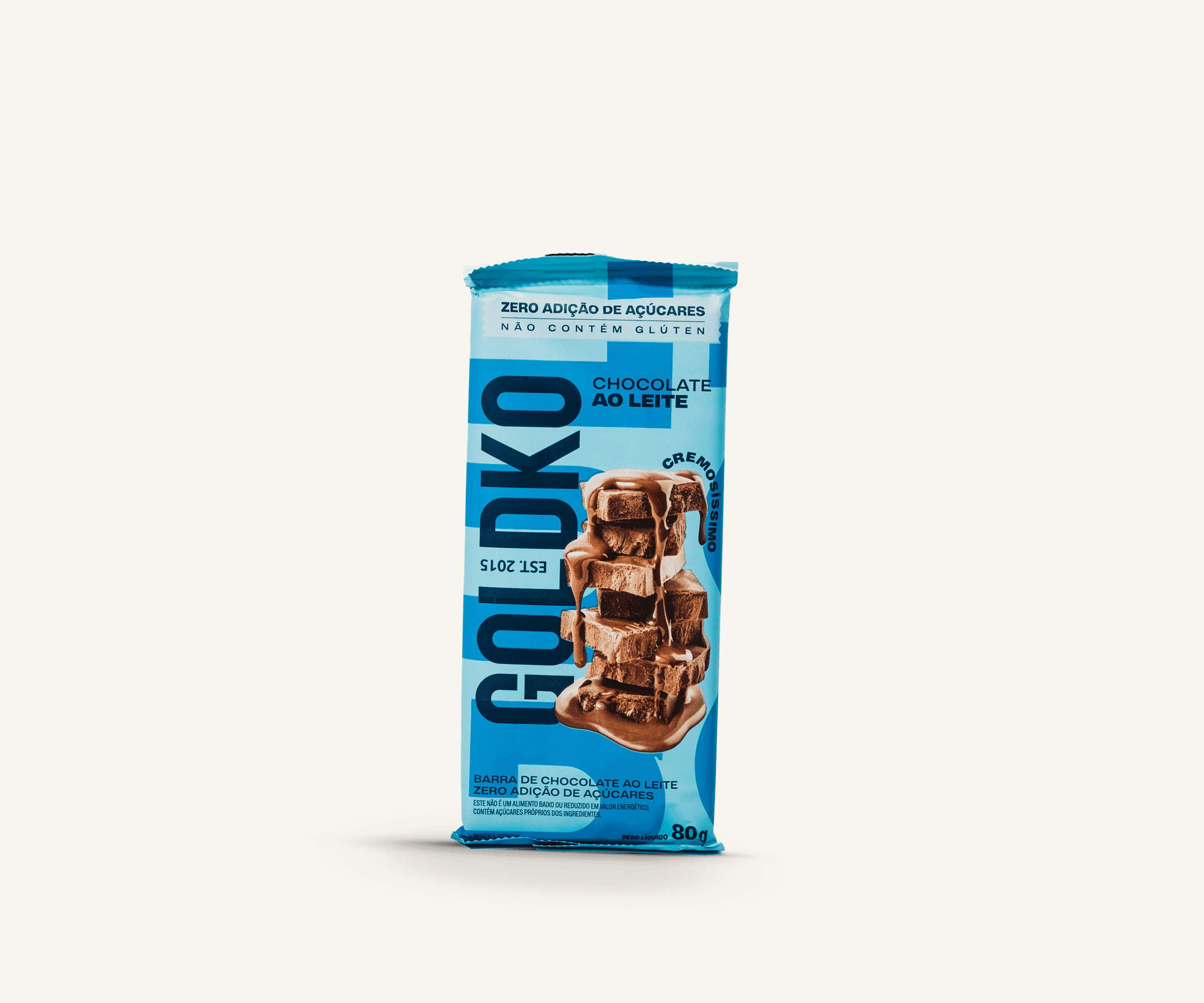 Barra de chocolate ao leite zero adição de açúcares GoldKo 80g