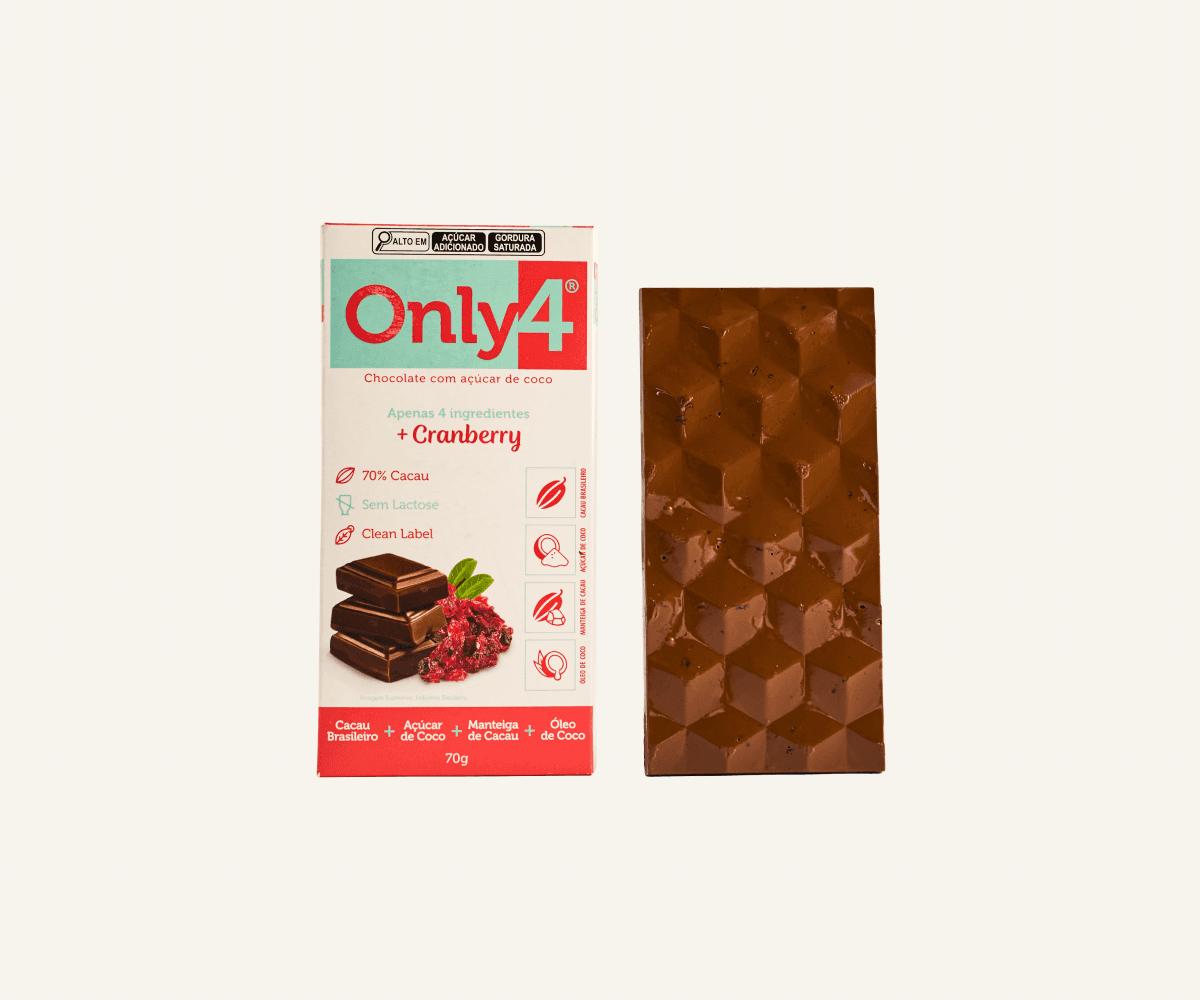 Chocolate amargo 70% com açúcar de coco e cranberry 70g