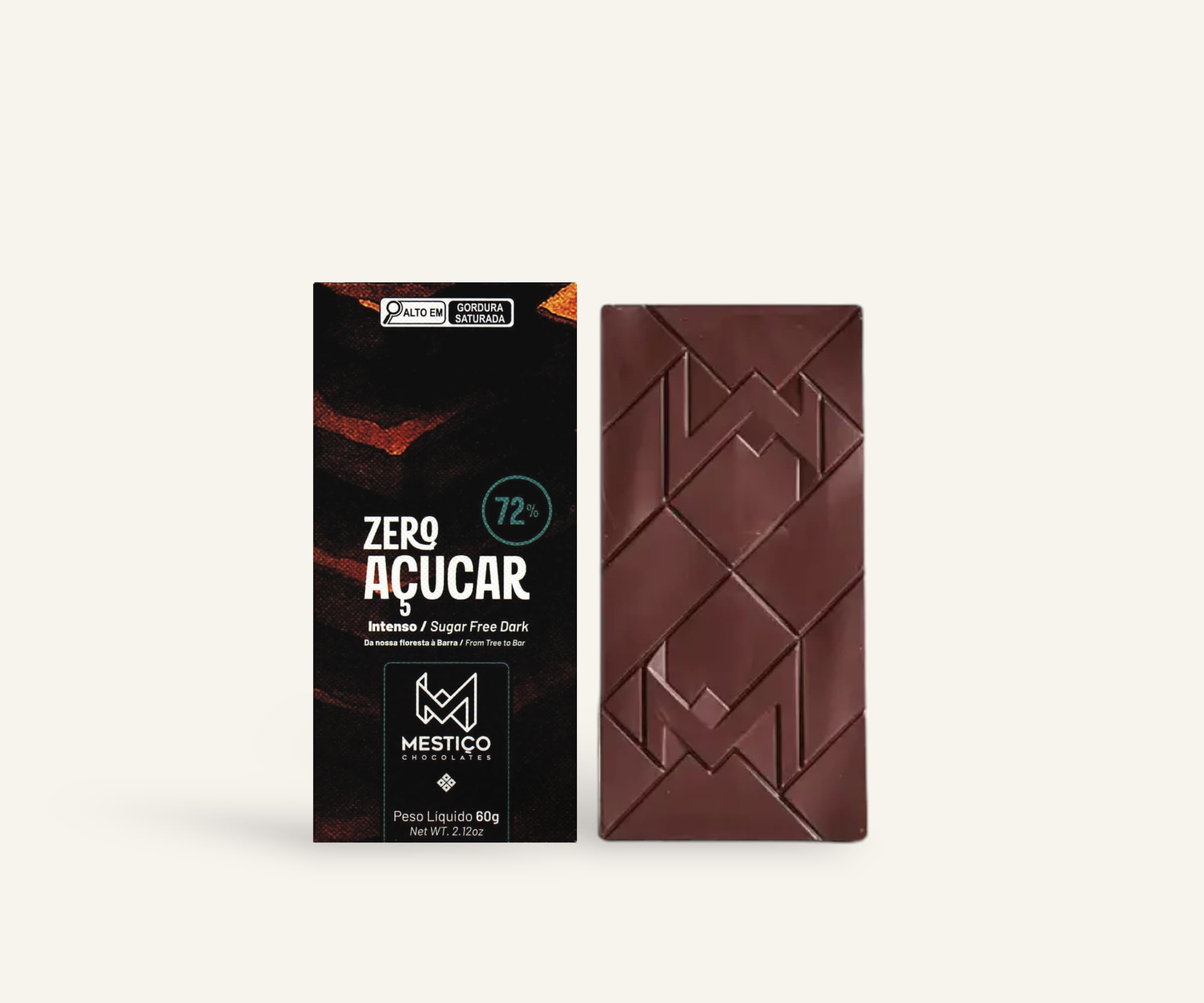 Chocolate zero açúcar 72% cacau bean to bar 60g