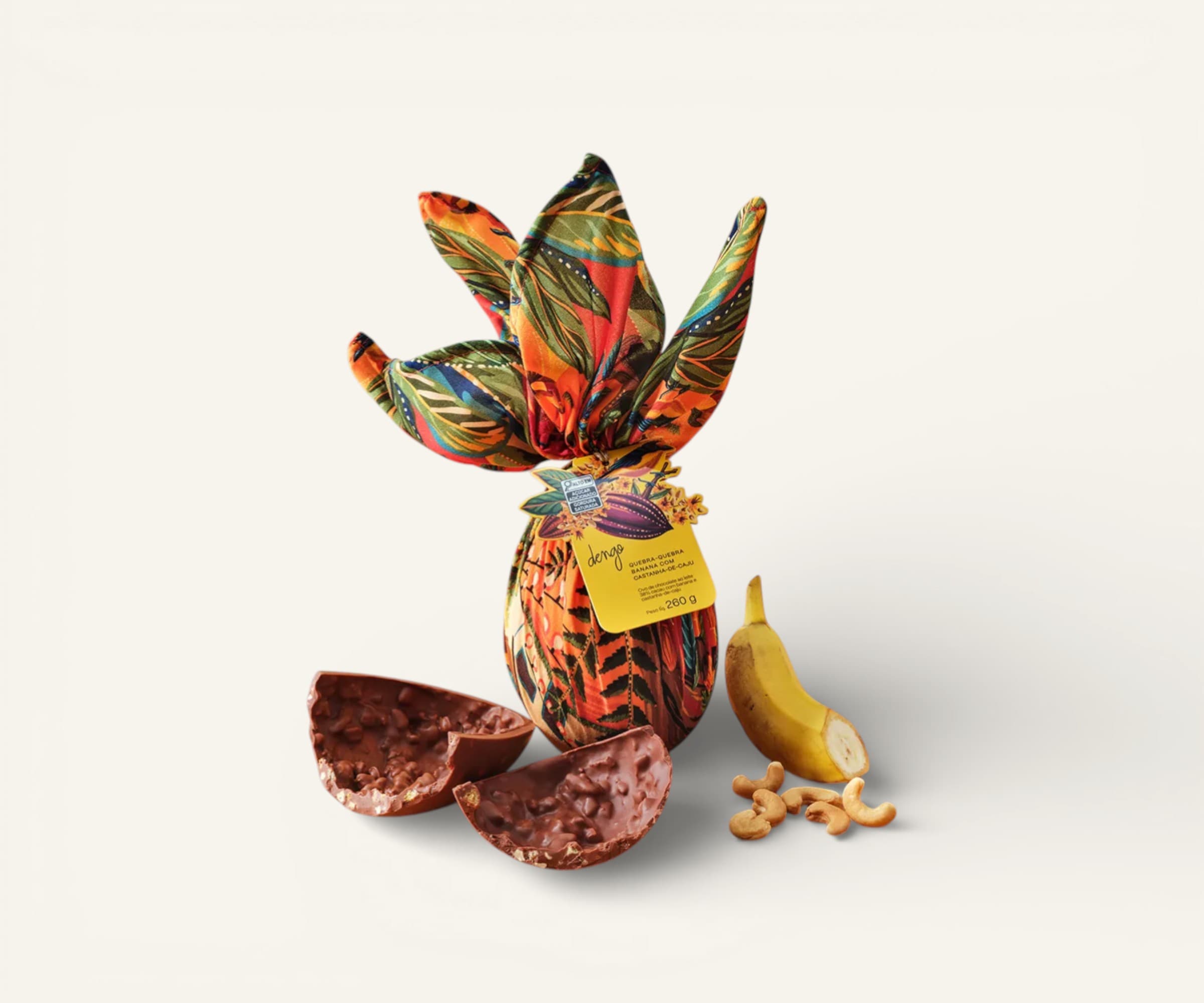 Ovo de Páscoa ao leite quebra-quebra banana com castanha de caju Dengo 260g