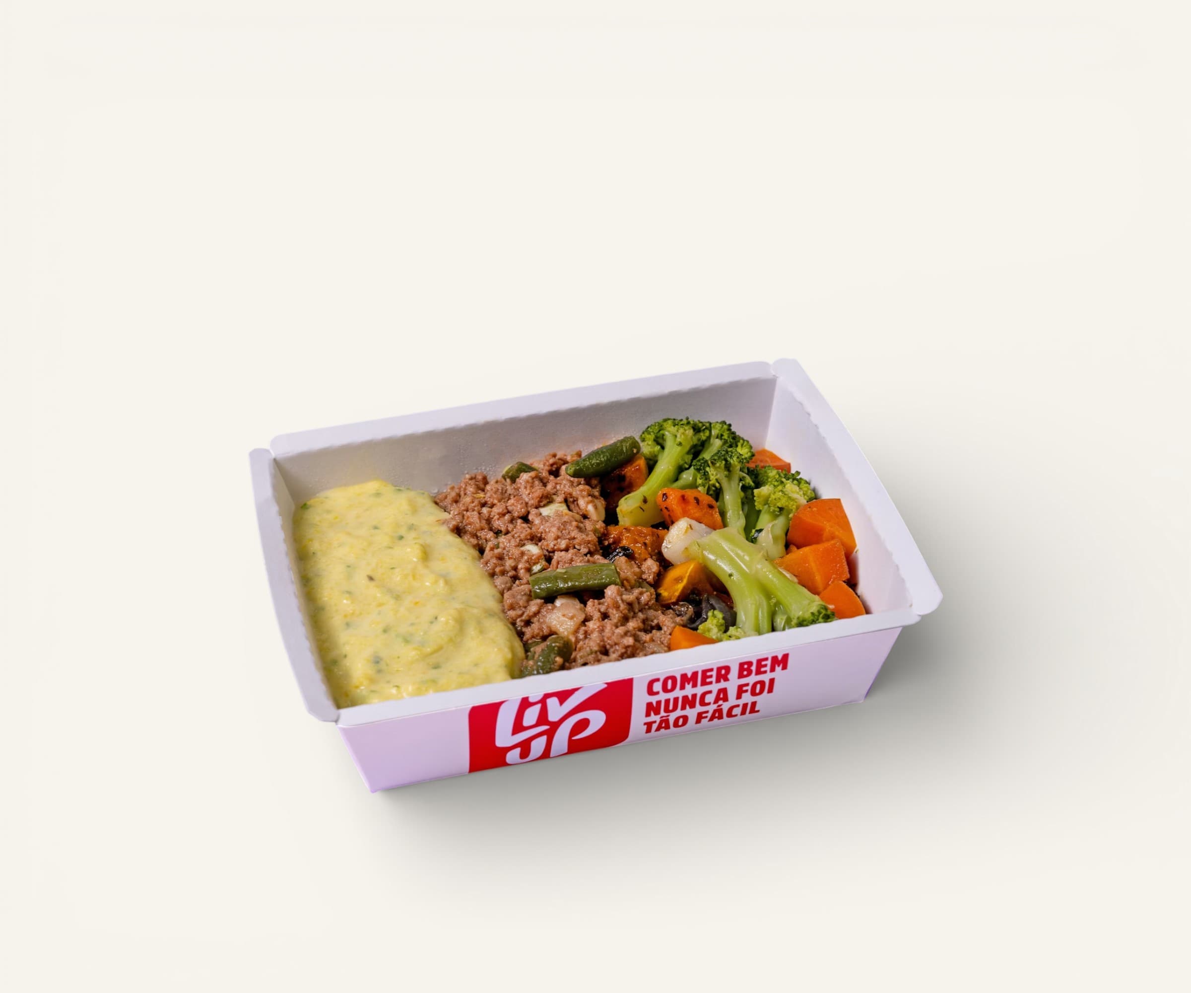 Carne moída com purê de mandioquinha e legumes assados Liv Up 300g