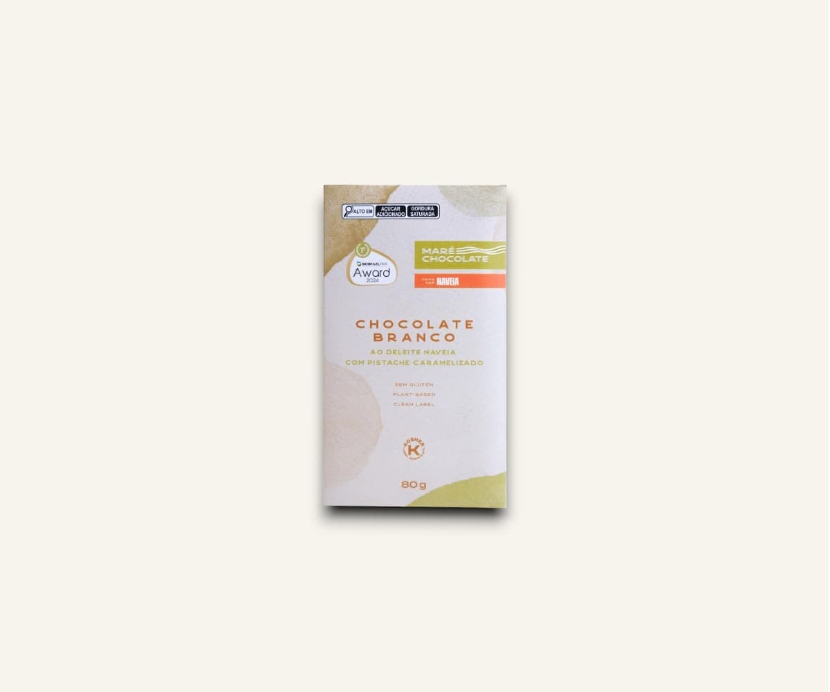 Chocolate branco ao leite de aveia com pistache caramelizado 80g