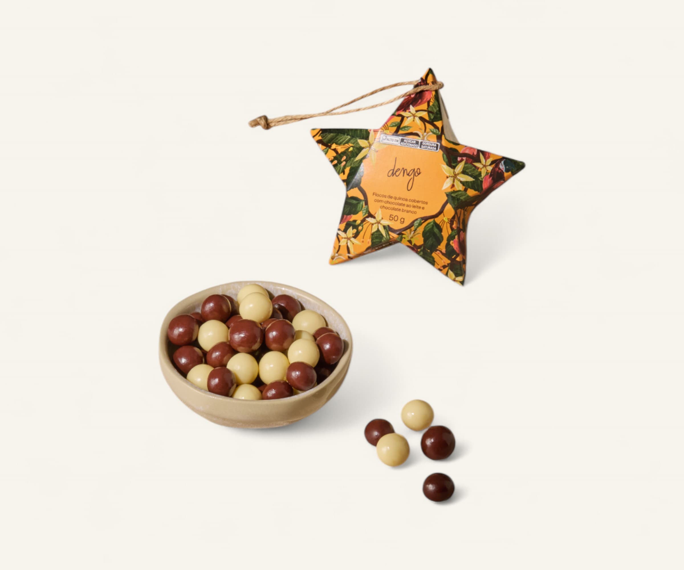 Estrela enfeite árvore de Natal flocos de quinoa misto Dengo 50g