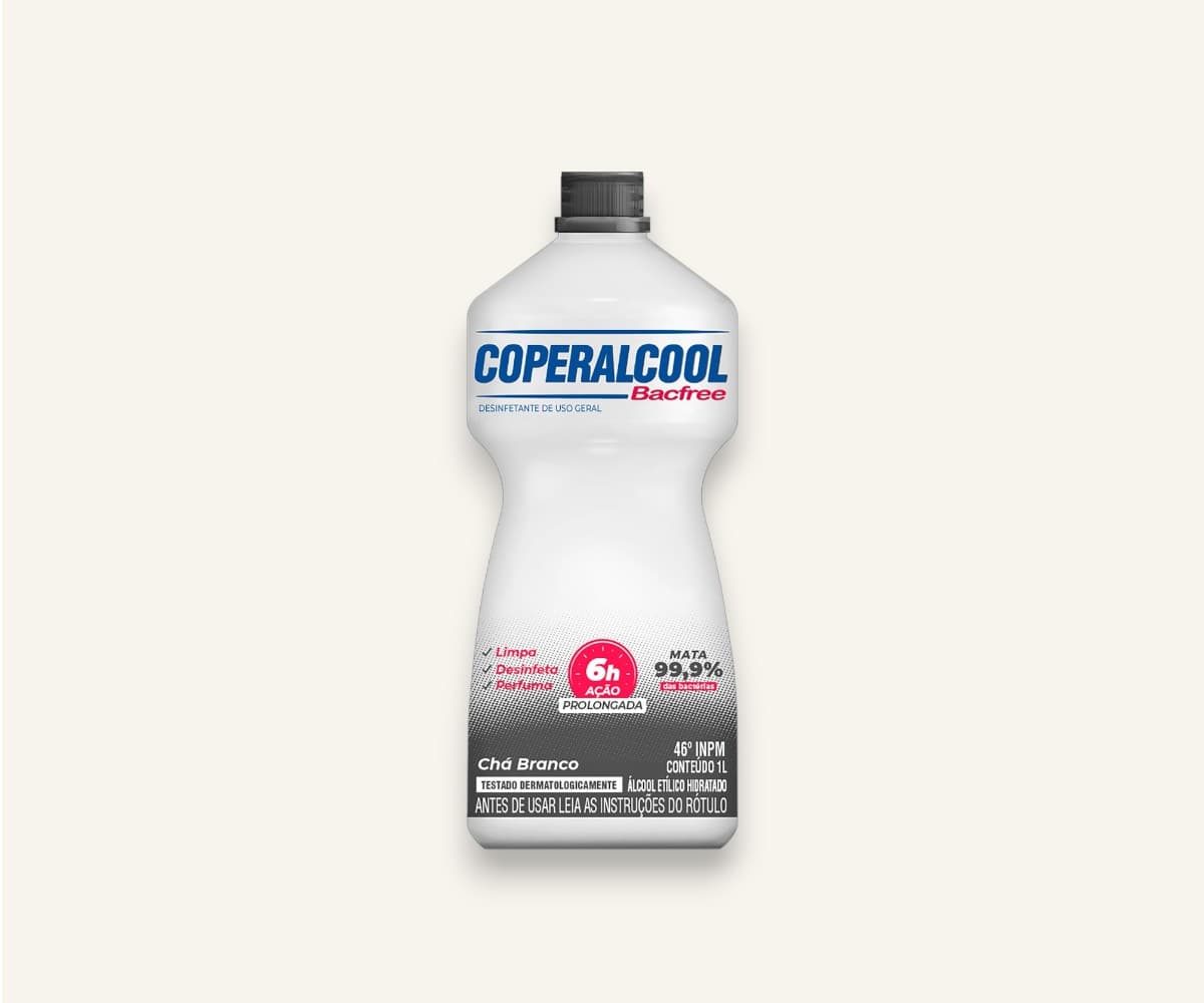 Álcool etílico para limpeza 46° INPM bacfree chá branco 1l