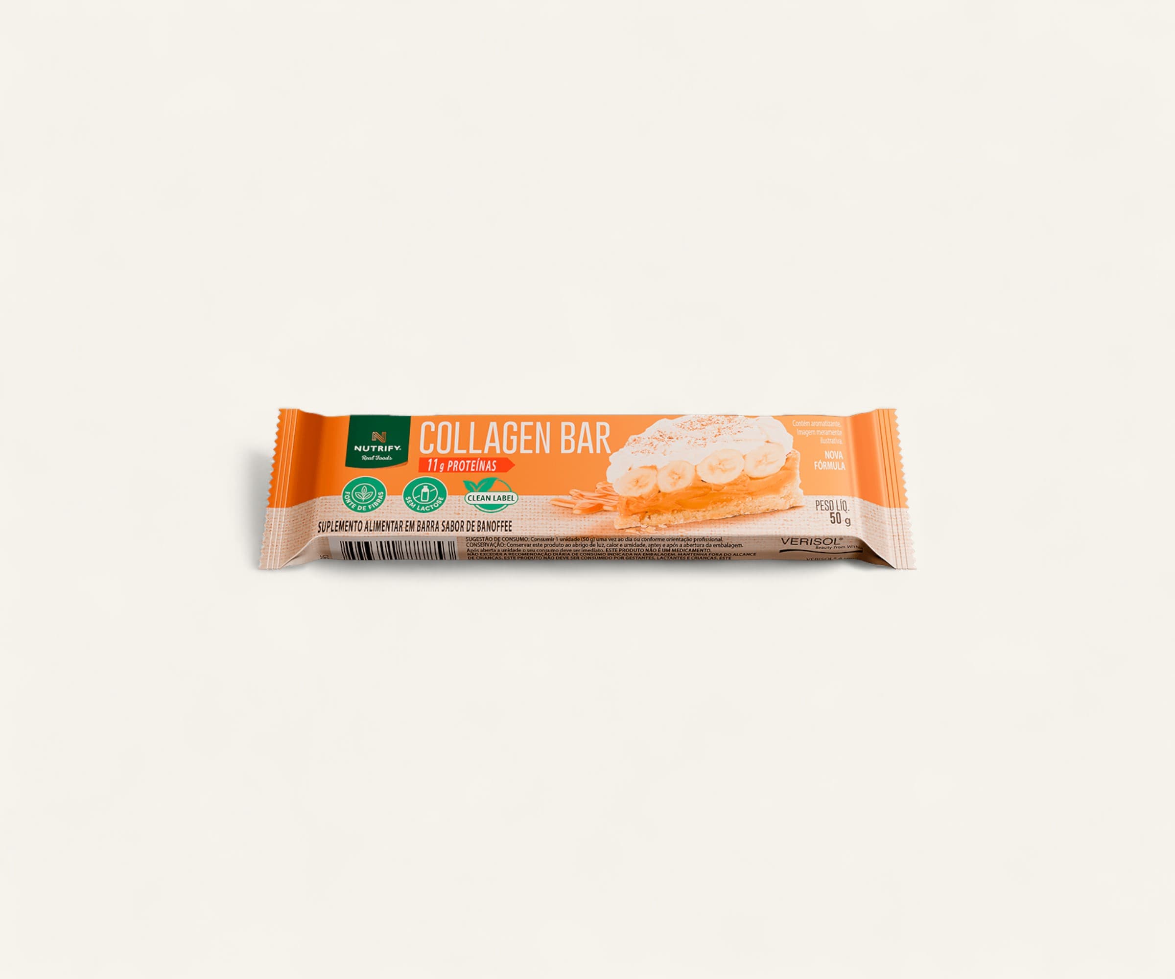 Barra de colágeno com 11g de proteína Collagen bar sabor banoffee 50g
