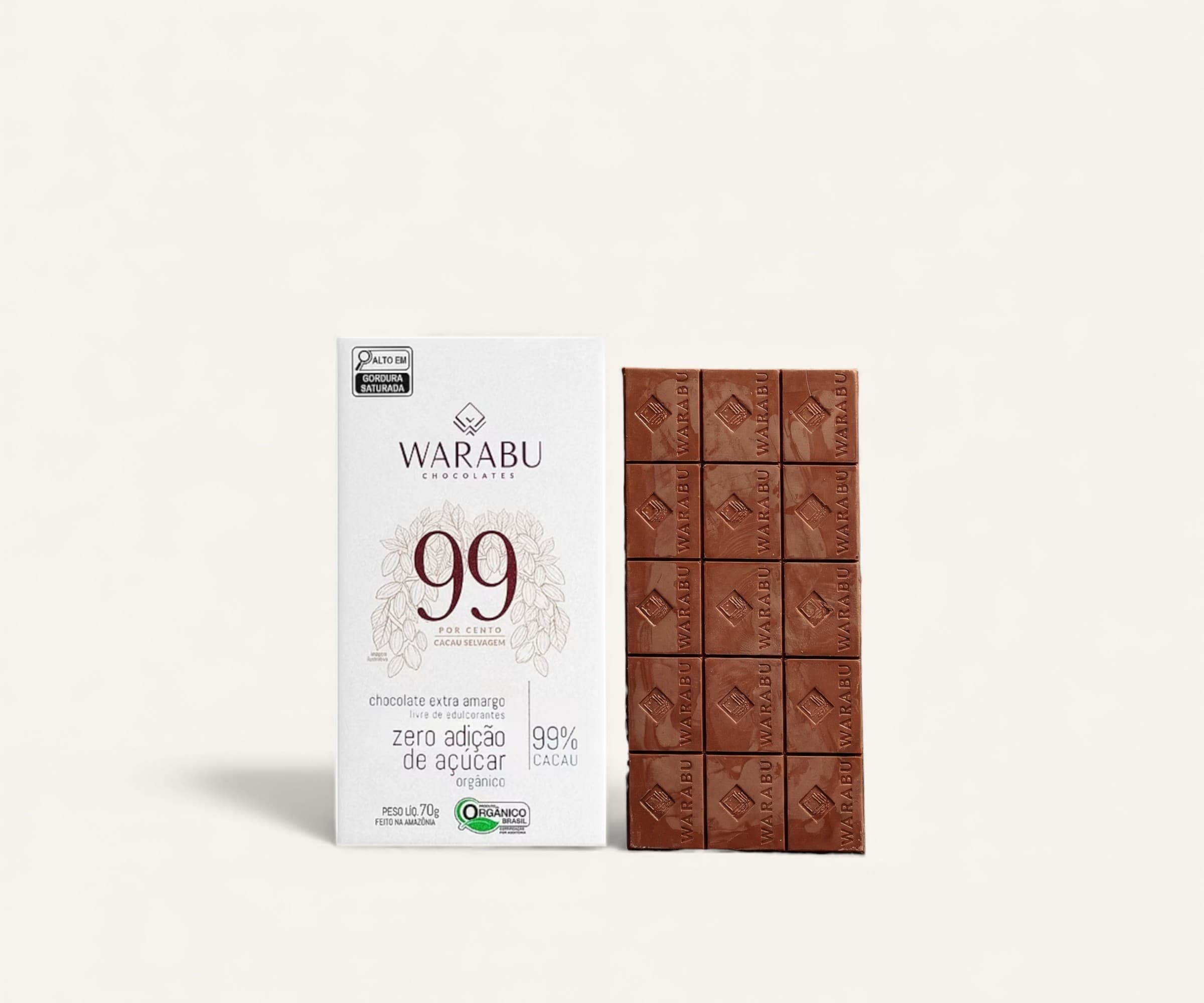 Chocolate orgânico 99% cacau selvagem comunidade Tauaré-PA Warabu 70g
