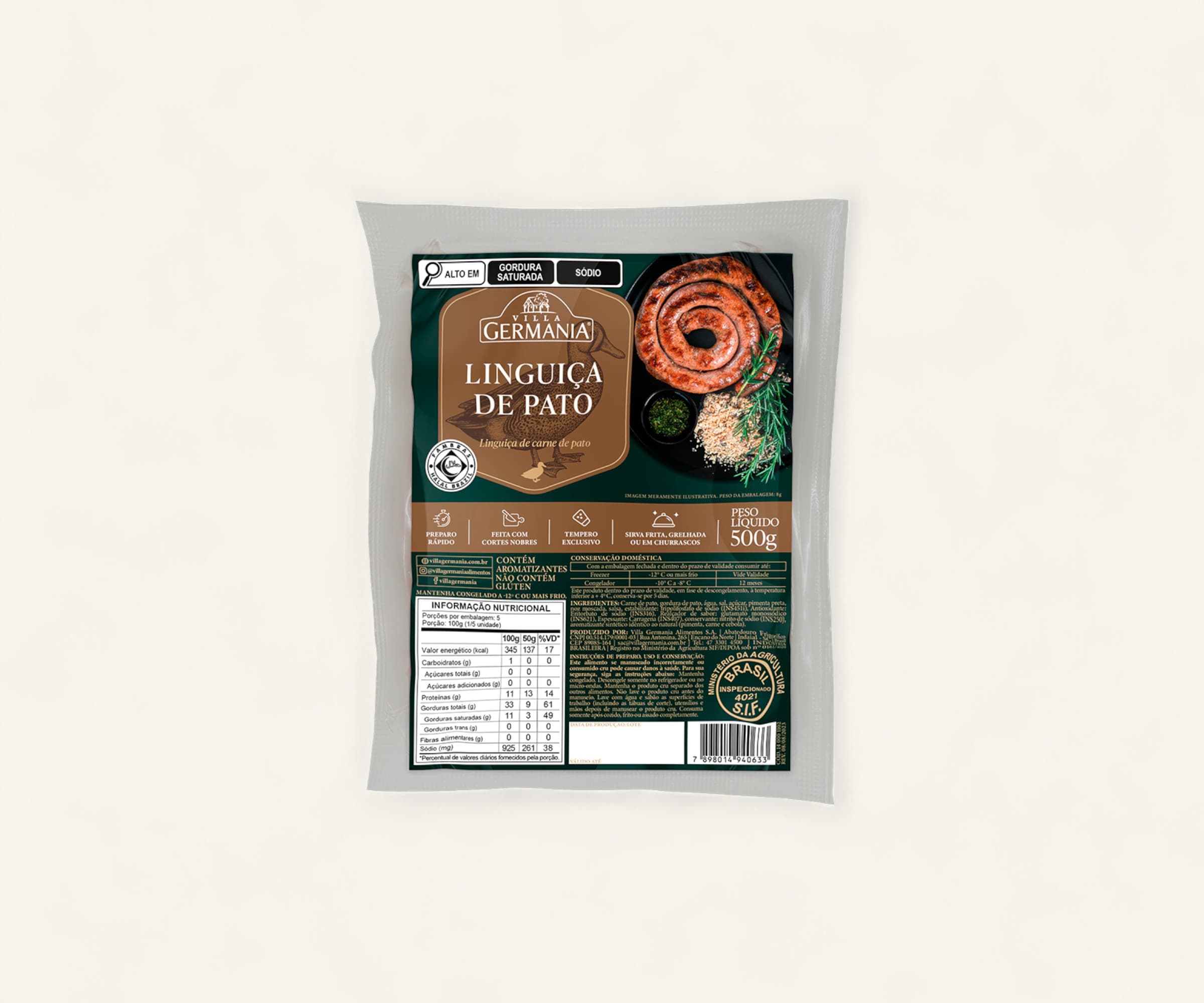 Linguiça de pato Villa Germania 500g