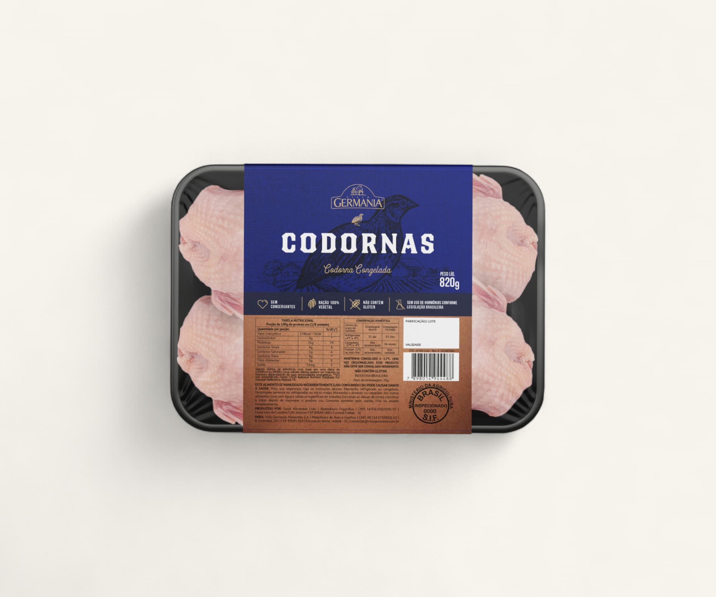 Codorna inteira sem miúdos Villa Germania 820g