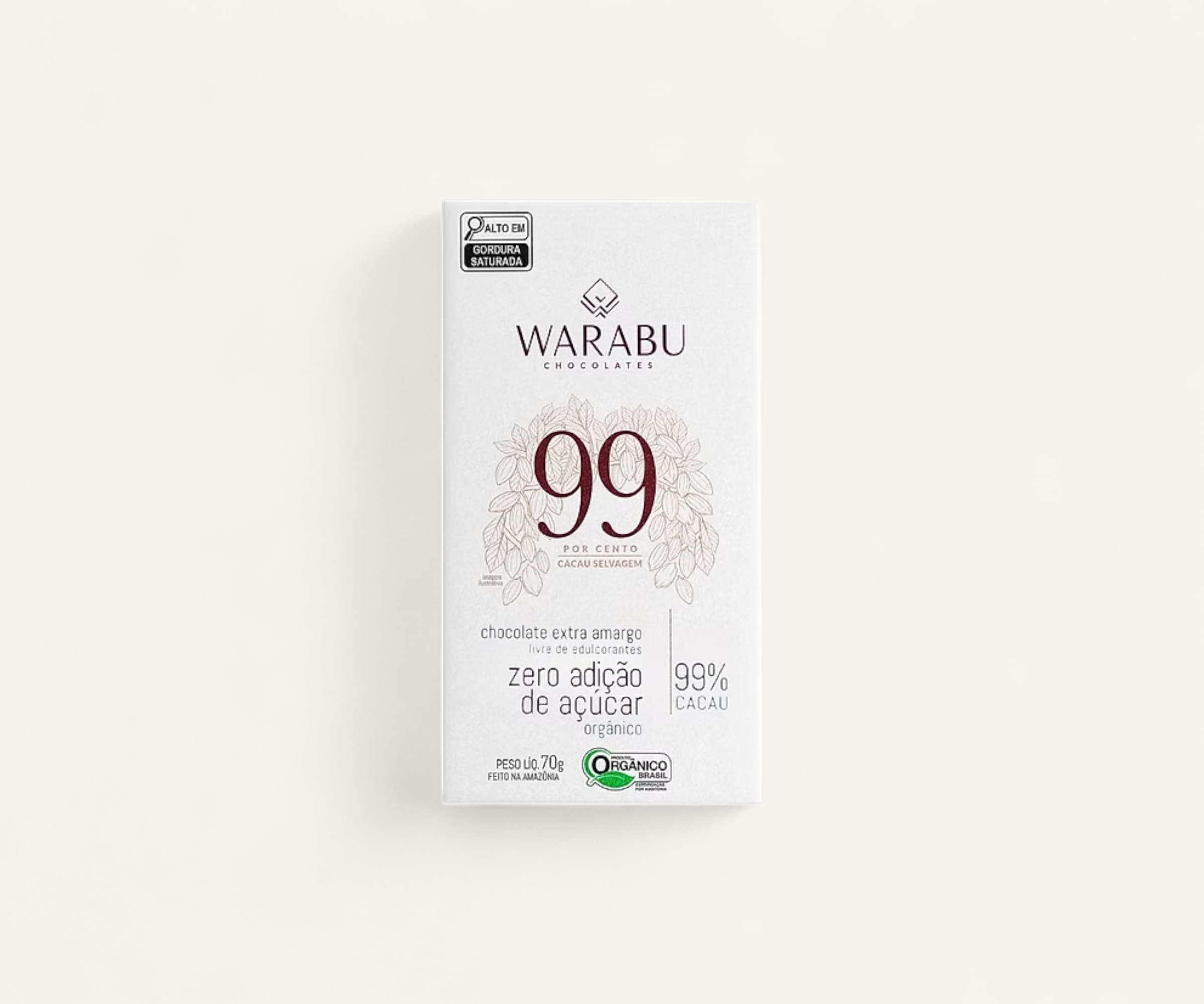 Chocolate orgânico 99% cacau selvagem comunidade Tauaré-PA Warabu 70g