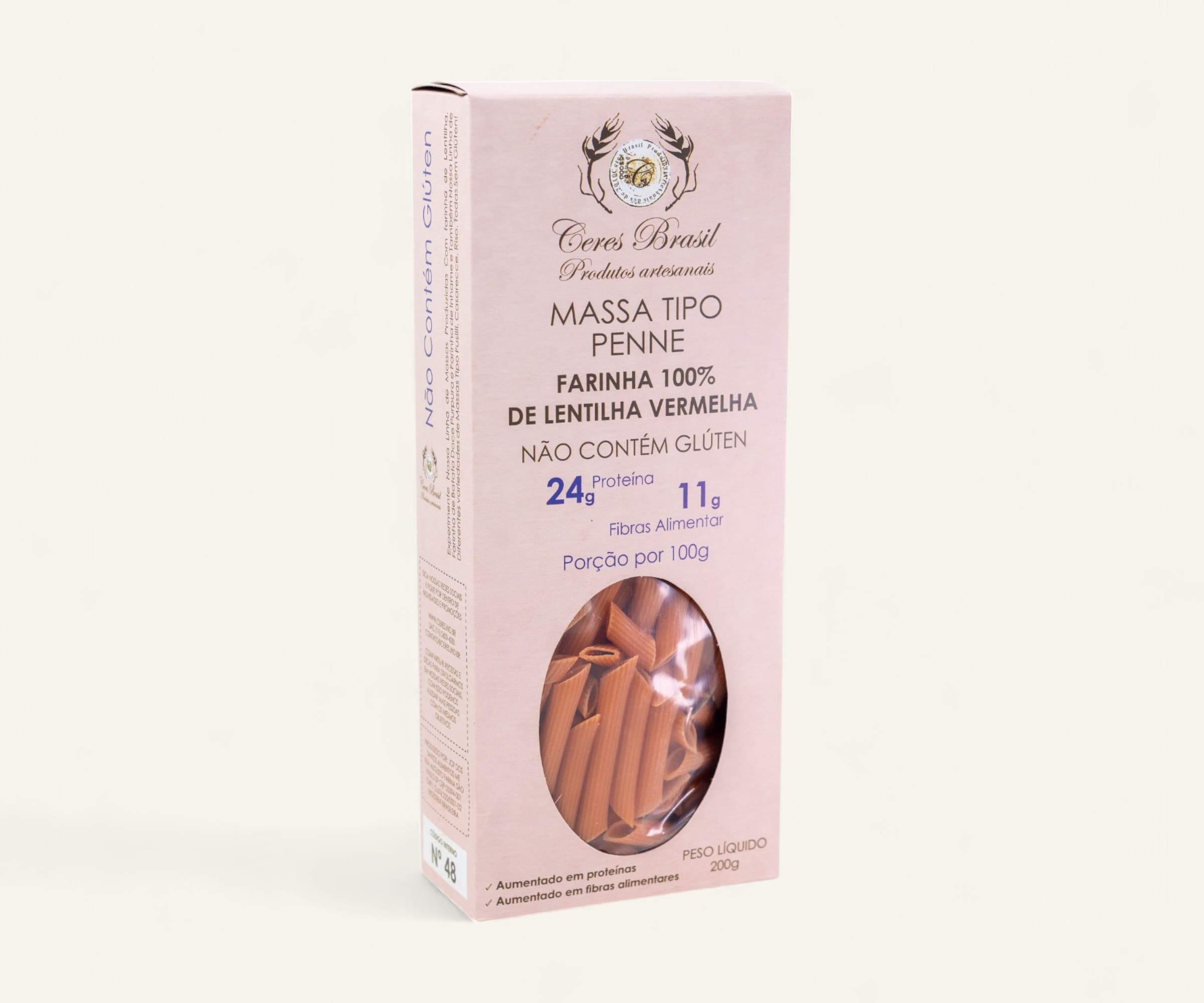 Macarrão penne de lentilha vermelha 200g