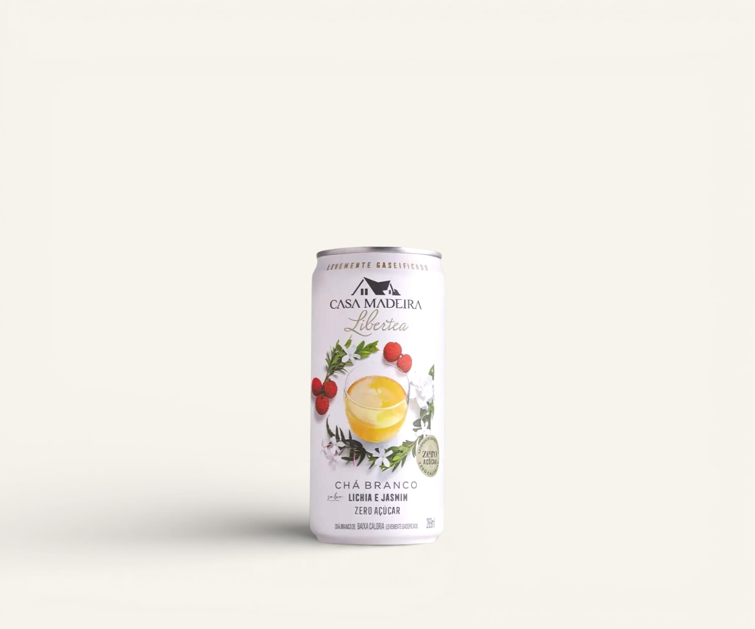 Chá branco Libertea sabor lichia e jasmim zero açúcar Casa Madeira lata 269ml