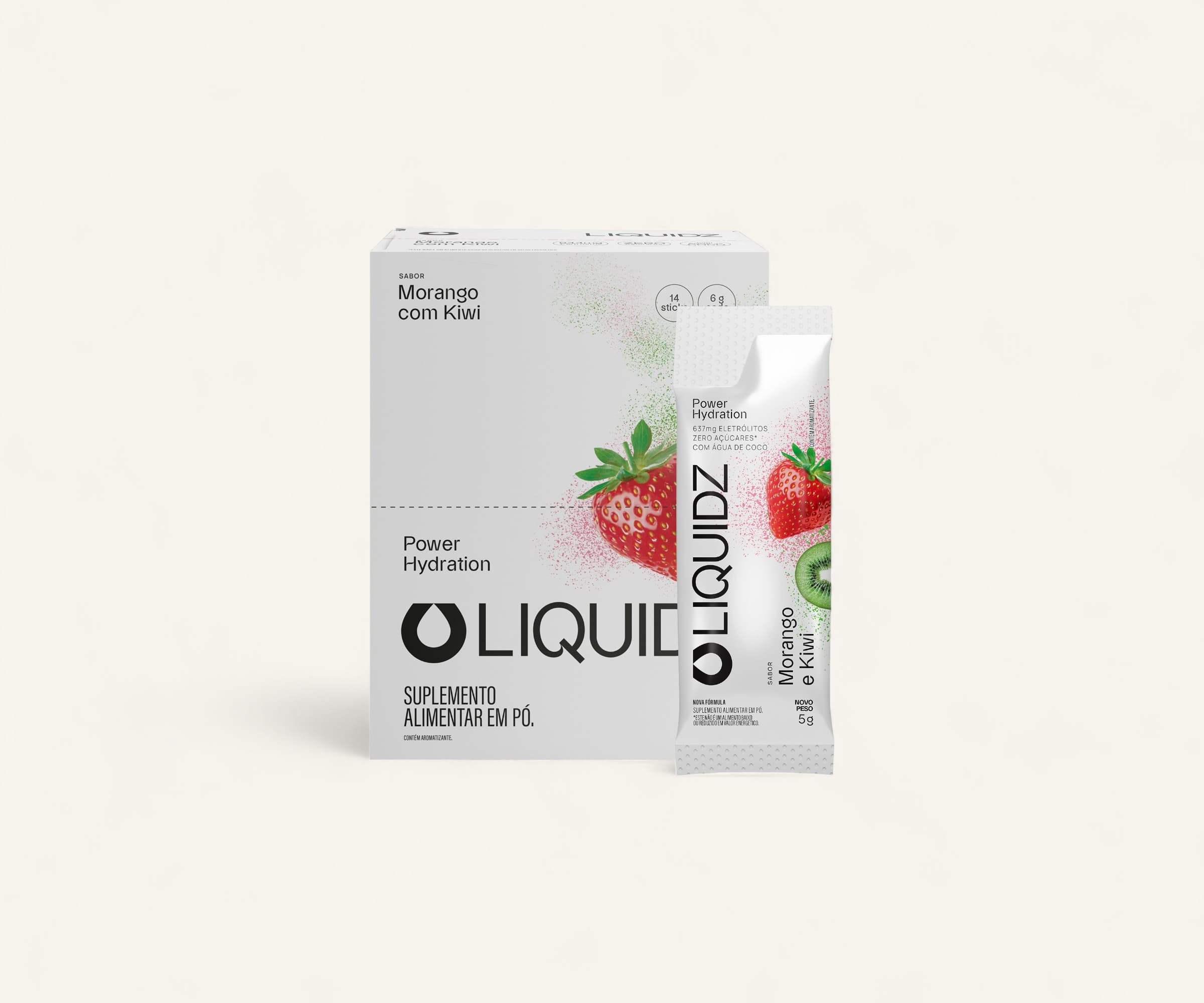 Eletrólitos Liquidz morango com kiwi zero açúcar 14 sachês de 6g