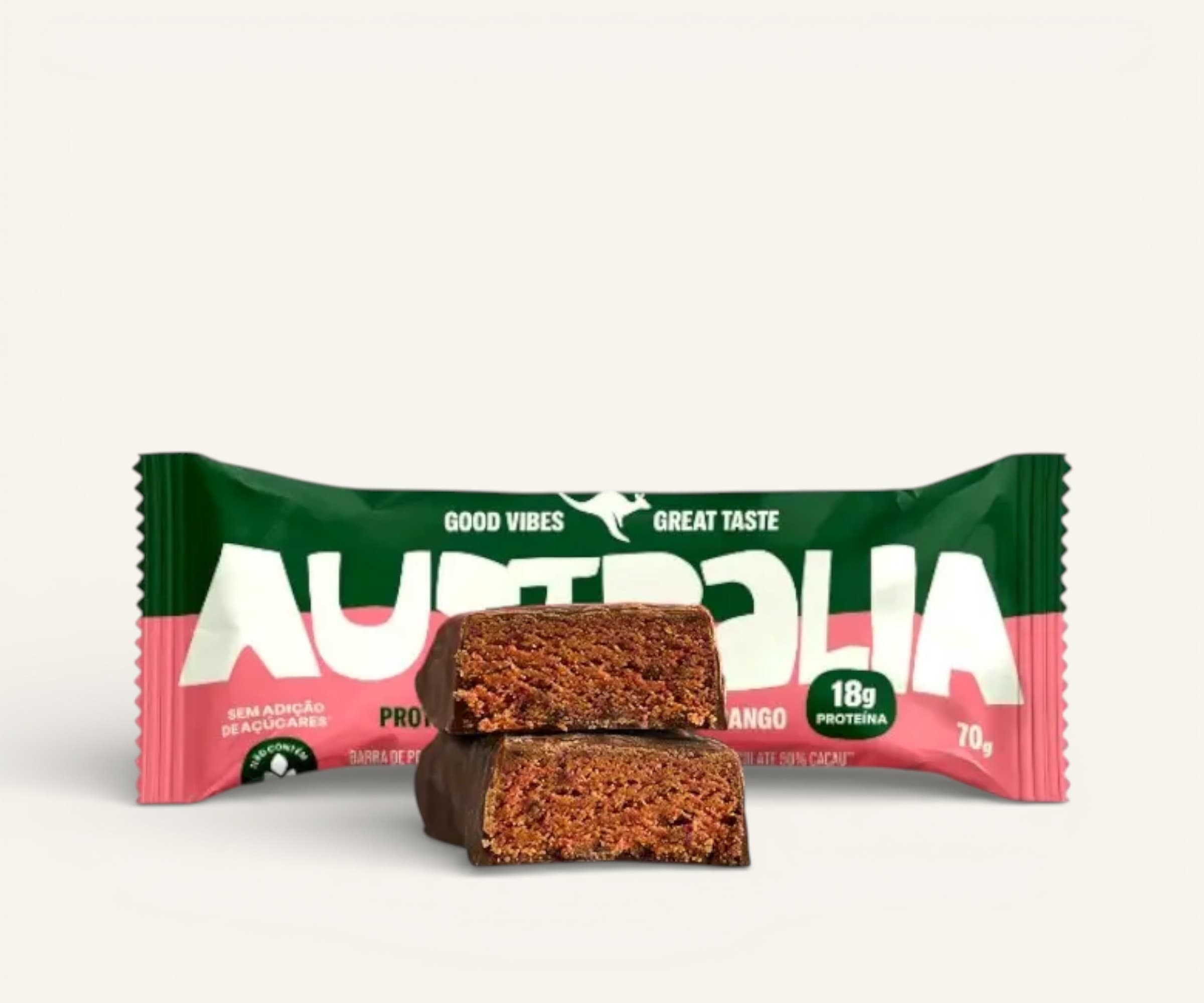 Barra de proteína vegana Australia morango com chocolate zero açúcar 18g proteína 70g