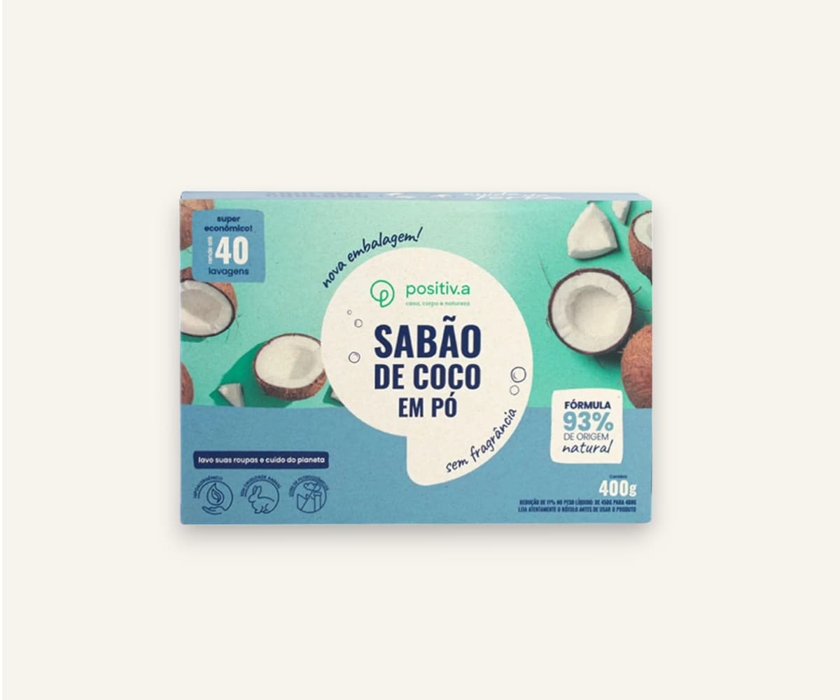 Sabão de coco em pó sem fragrância Positiv.a 400g