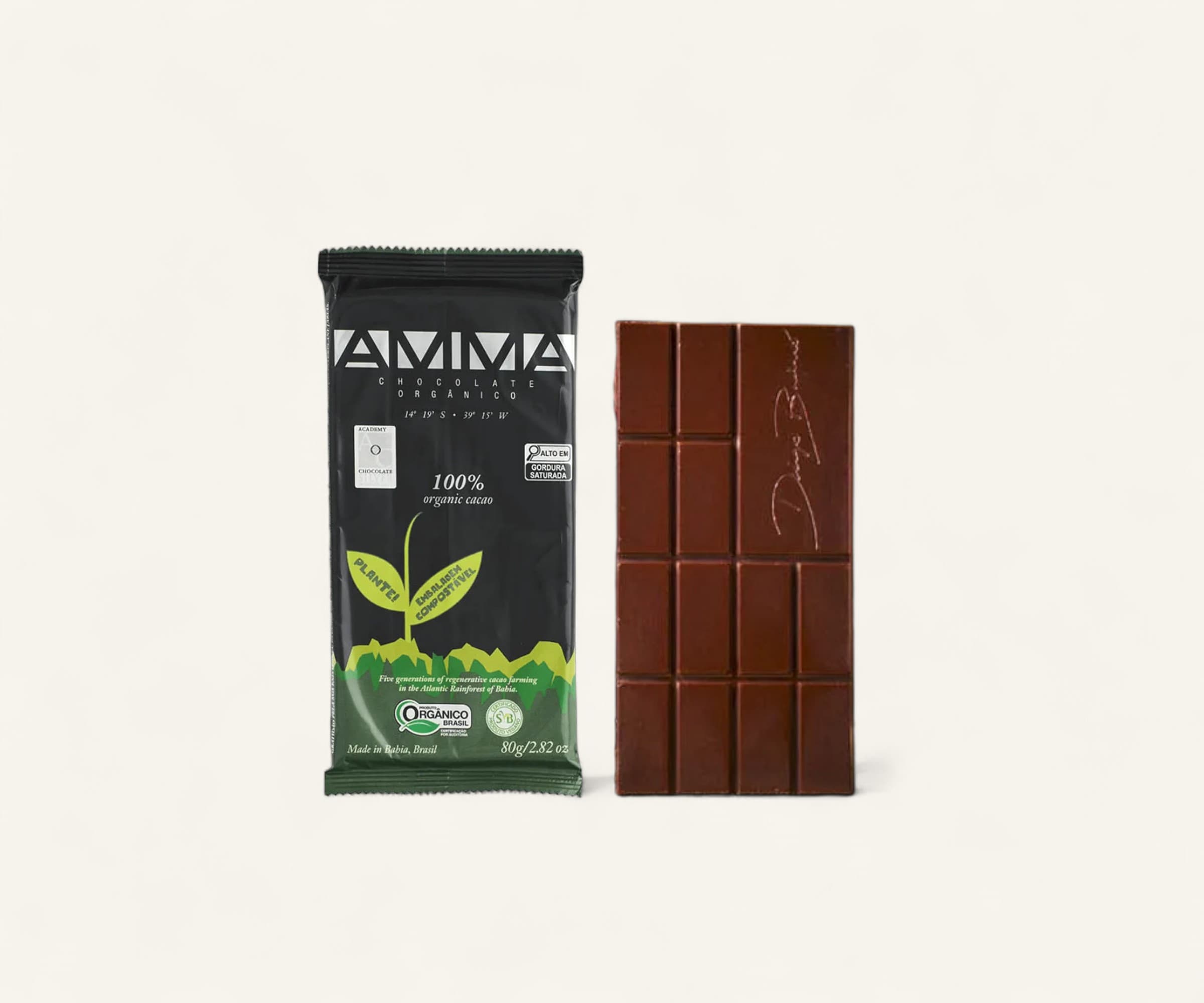 Chocolate orgânico 100% cacau AMMA 80g