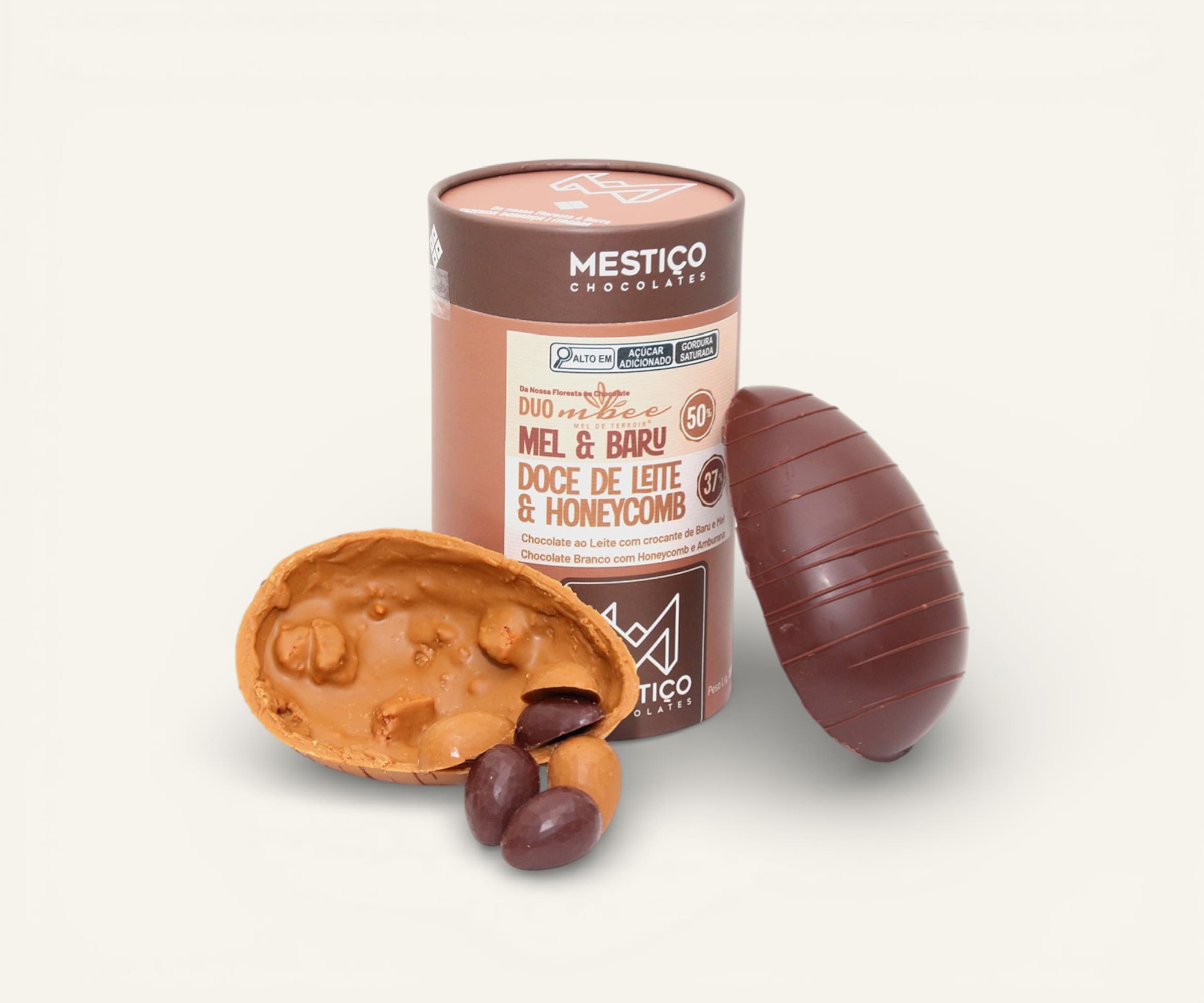 Ovo de Páscoa duo chocolate mel & baru e doce de leite & honeycomb Mestiço Chocolates 250g