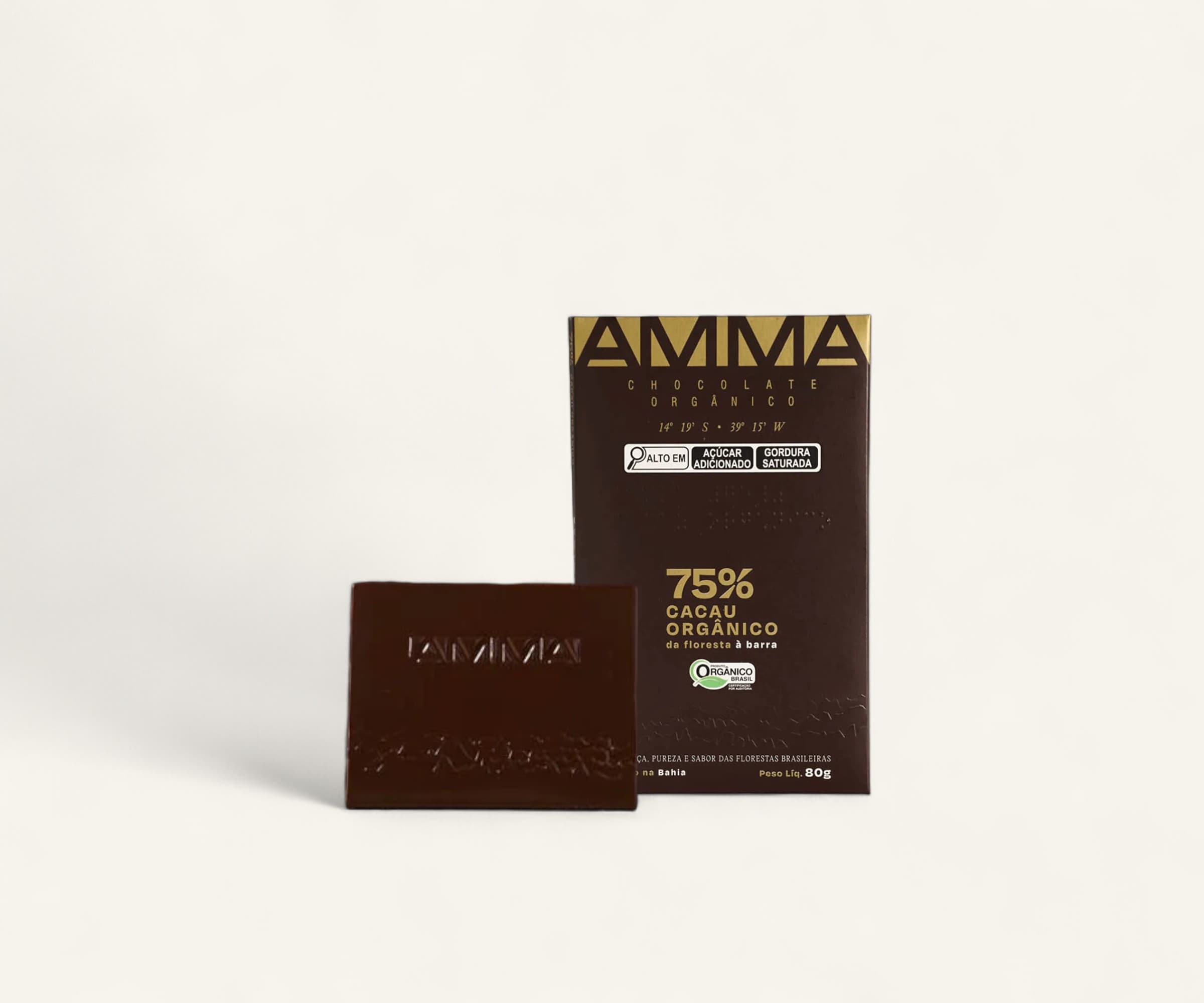 Chocolate orgânico 75% cacau AMMA 80g