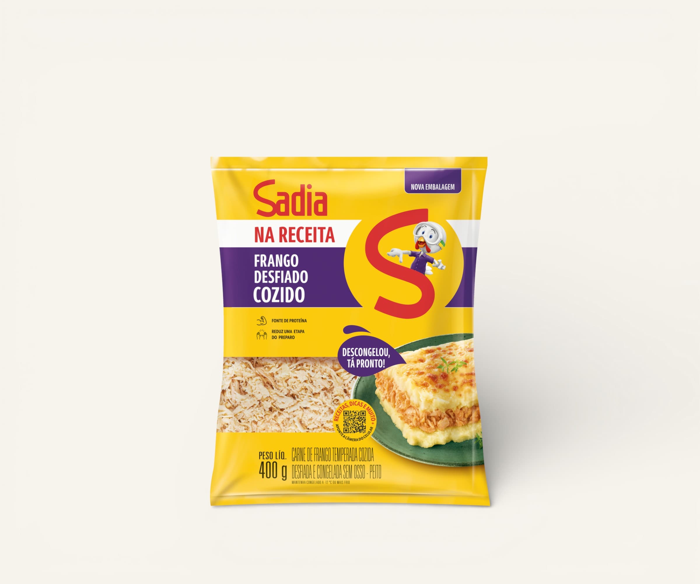 Peito de frango cozido e desfiado Sadia na Receita 400g