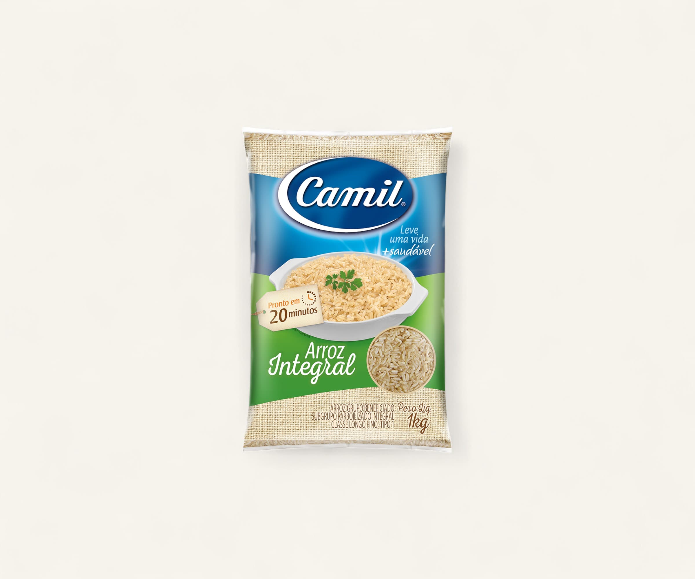 Arroz integral parboilizado longo fino Camil 1kg