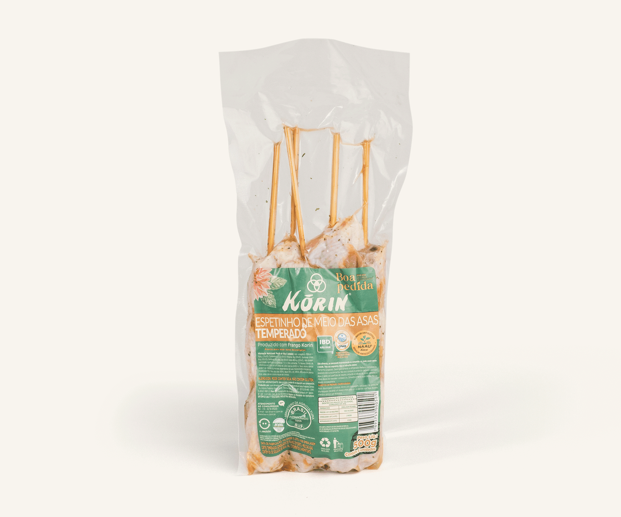 Espetinho meio da asa temperado congelado 500g