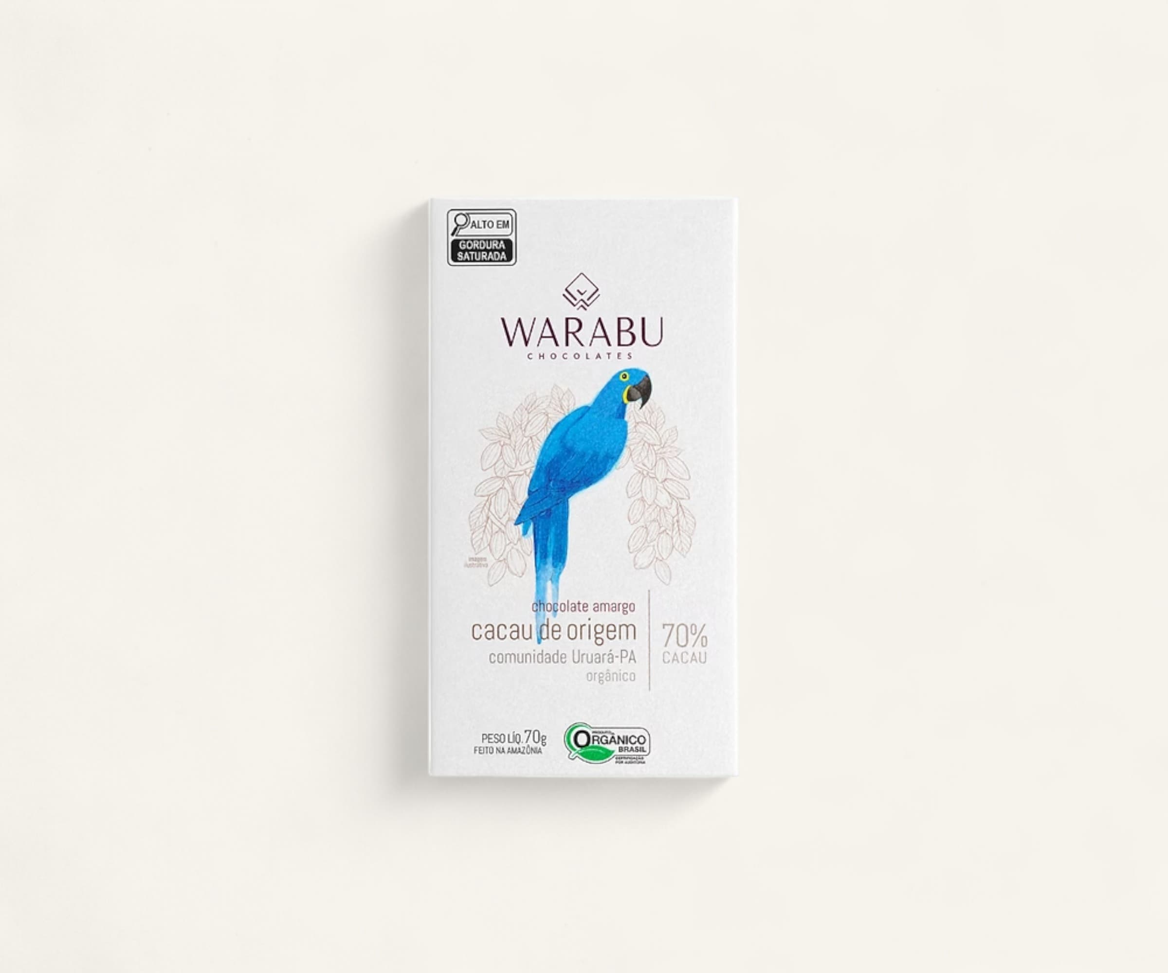 Chocolate orgânico 70% cacau de origem comunidade Uruará-Pa Warabu 70g