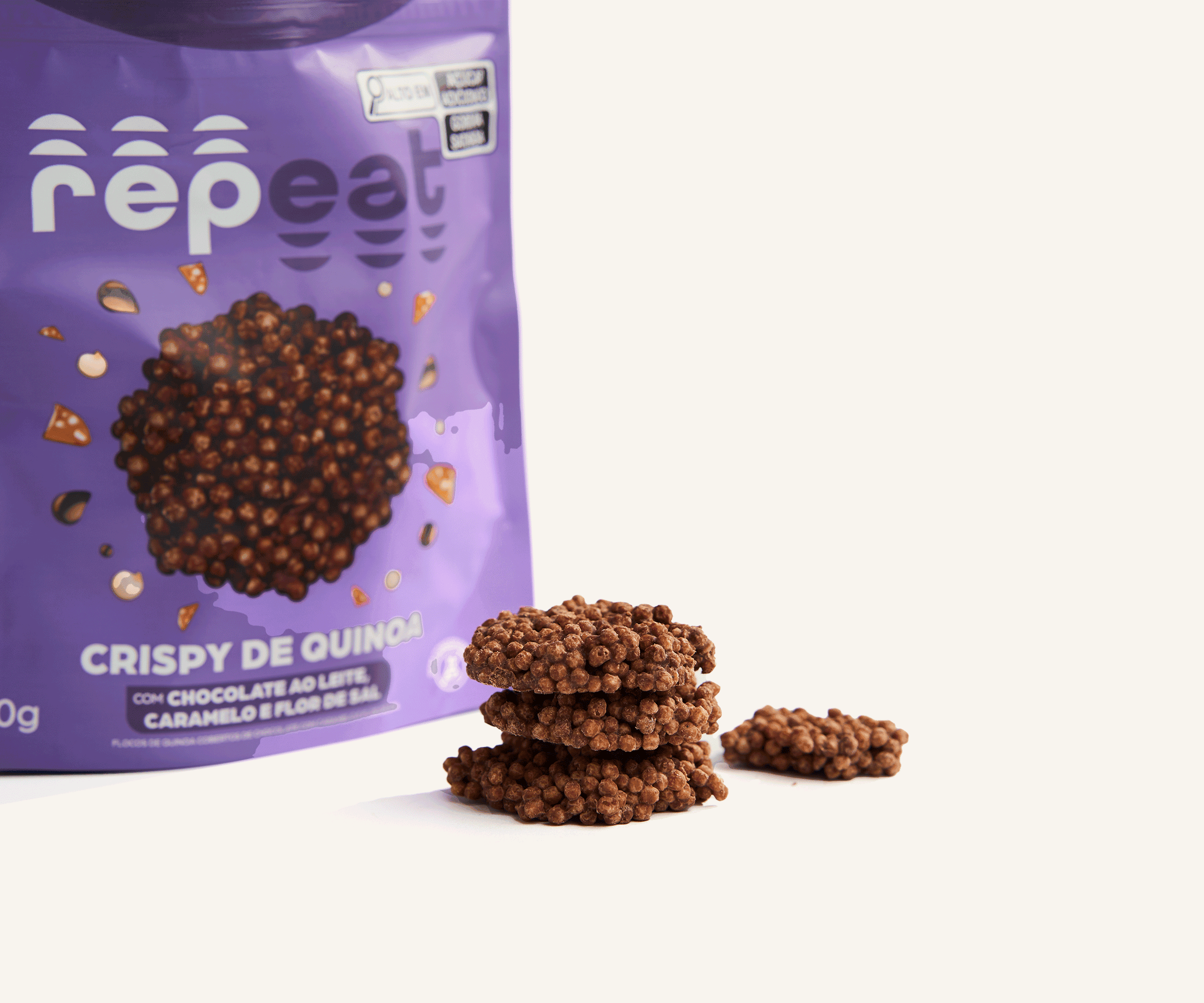 Crispy de quinoa com chocolate ao leite, caramelo e flor de sal 50g