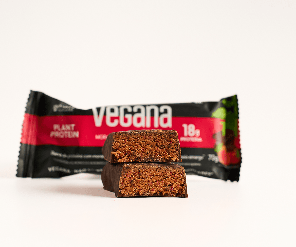Barra de proteína vegana Harts morango com chocolate zero açúcar 18g proteína 70g