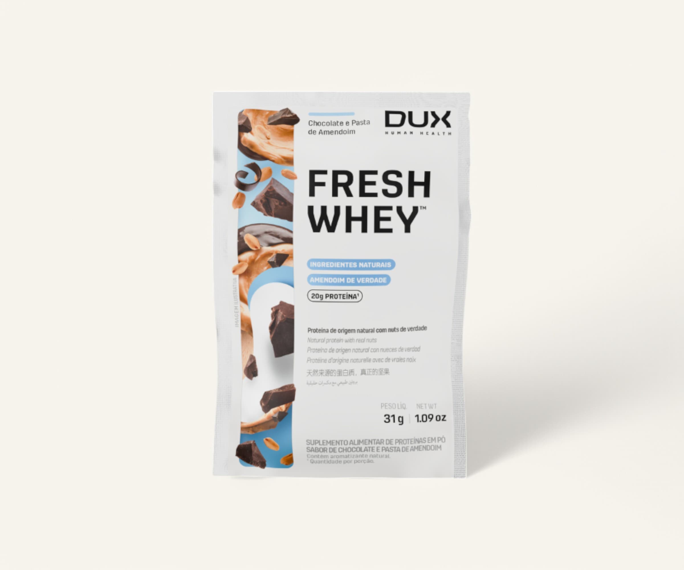 Dux fresh whey 20g de proteína sabor chocolate e pasta de amendoim 31g