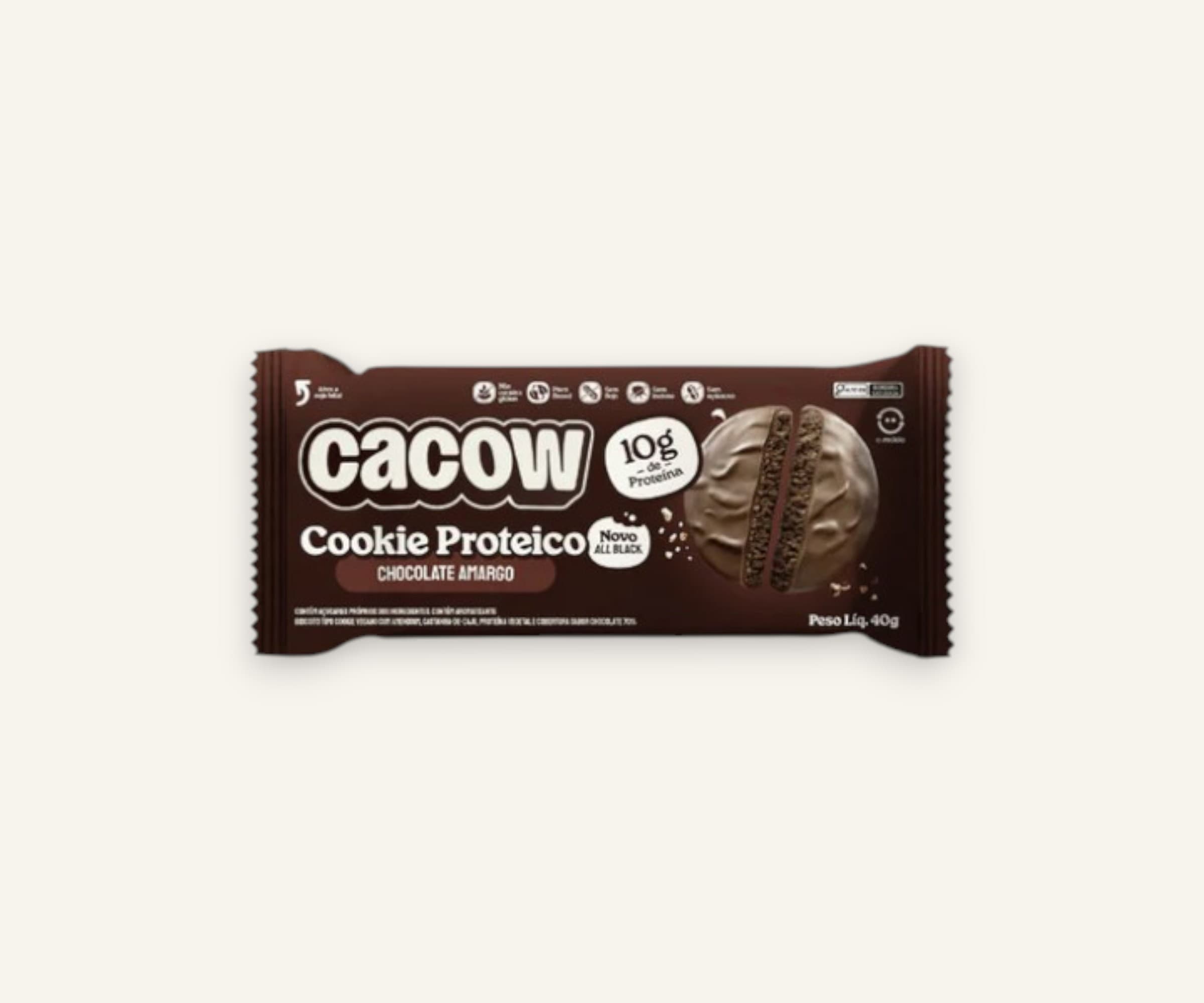Cookie proteico all black de chocolate amargo 40g com 10g de proteína