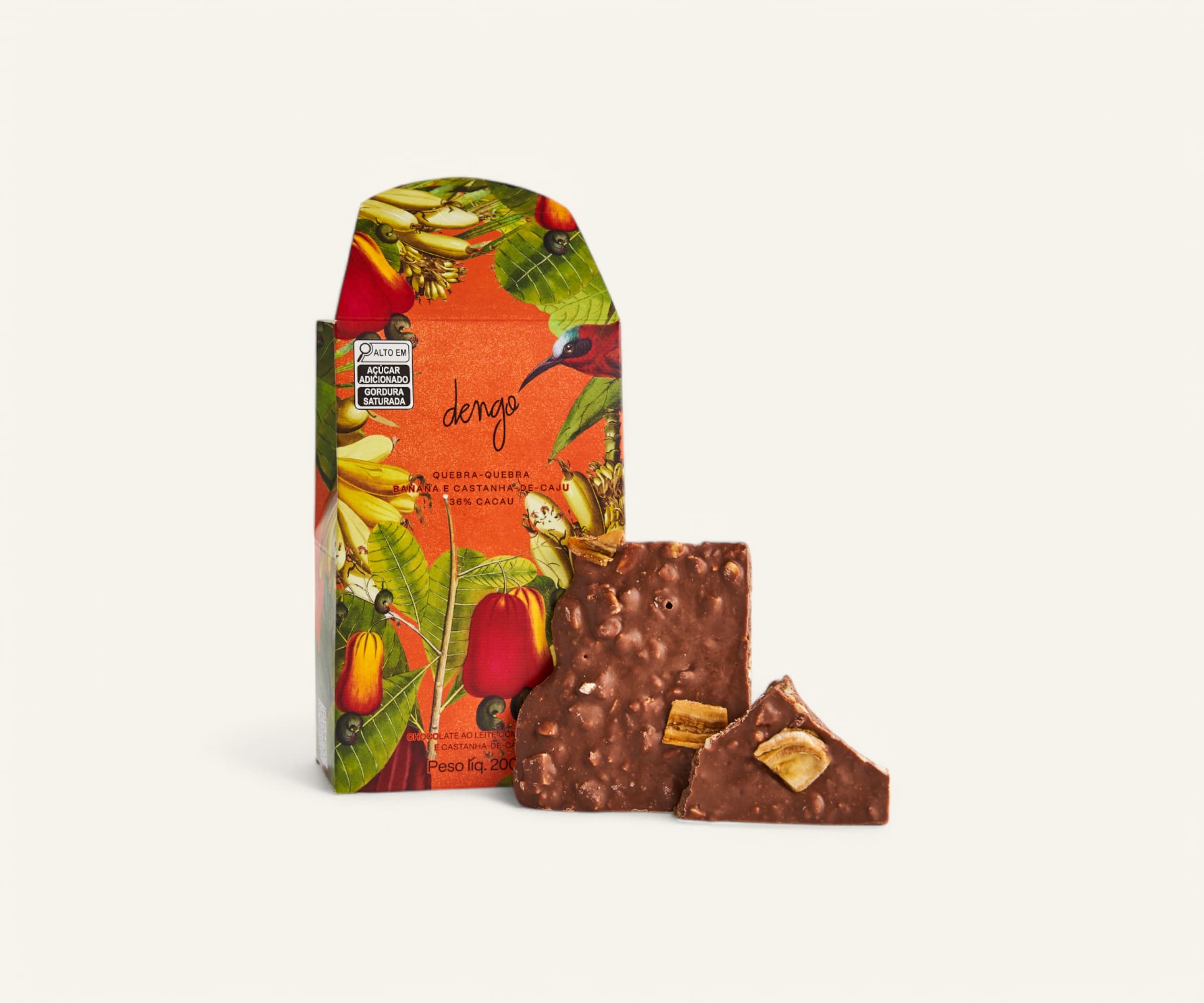 Quebra-Quebra de banana e castanha de caju 38% cacau Dengo 200g