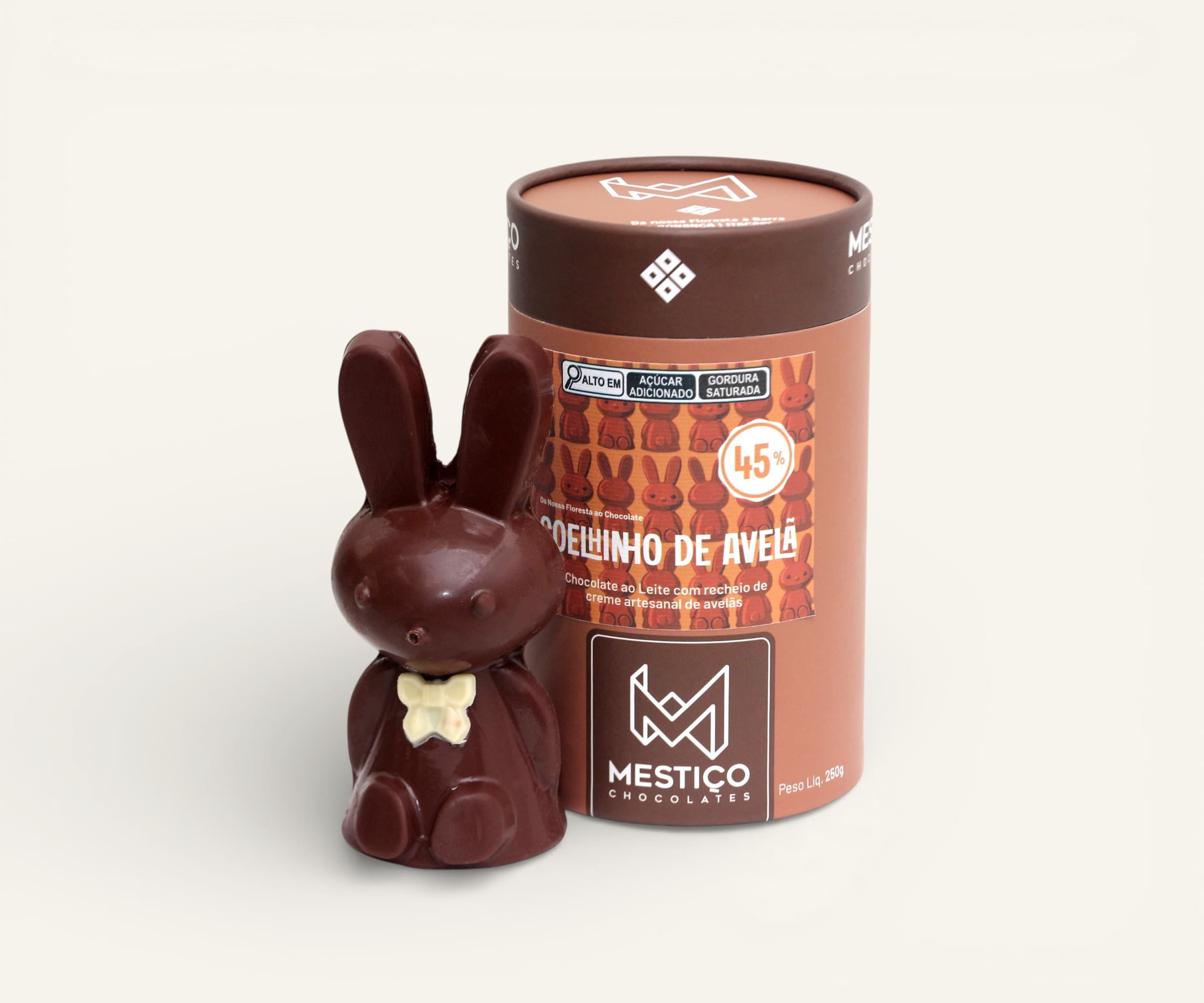 Coelhinho de Páscoa chocolate ao leite com recheio de creme de avelãs Mestiço Chocolates 250g