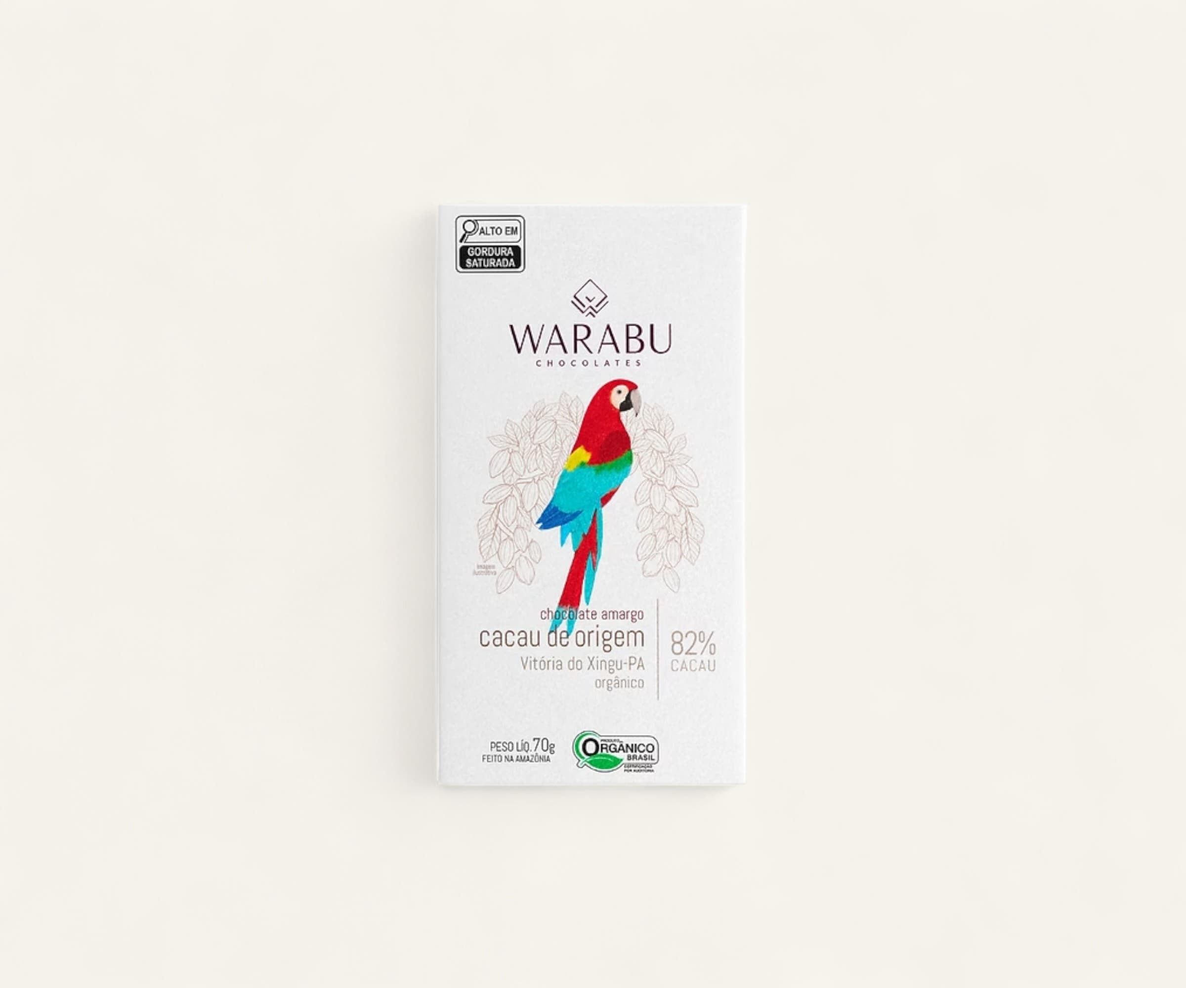 Chocolate orgânico 82% cacau de origem Vitória do Xingu-PA Warabu 70g