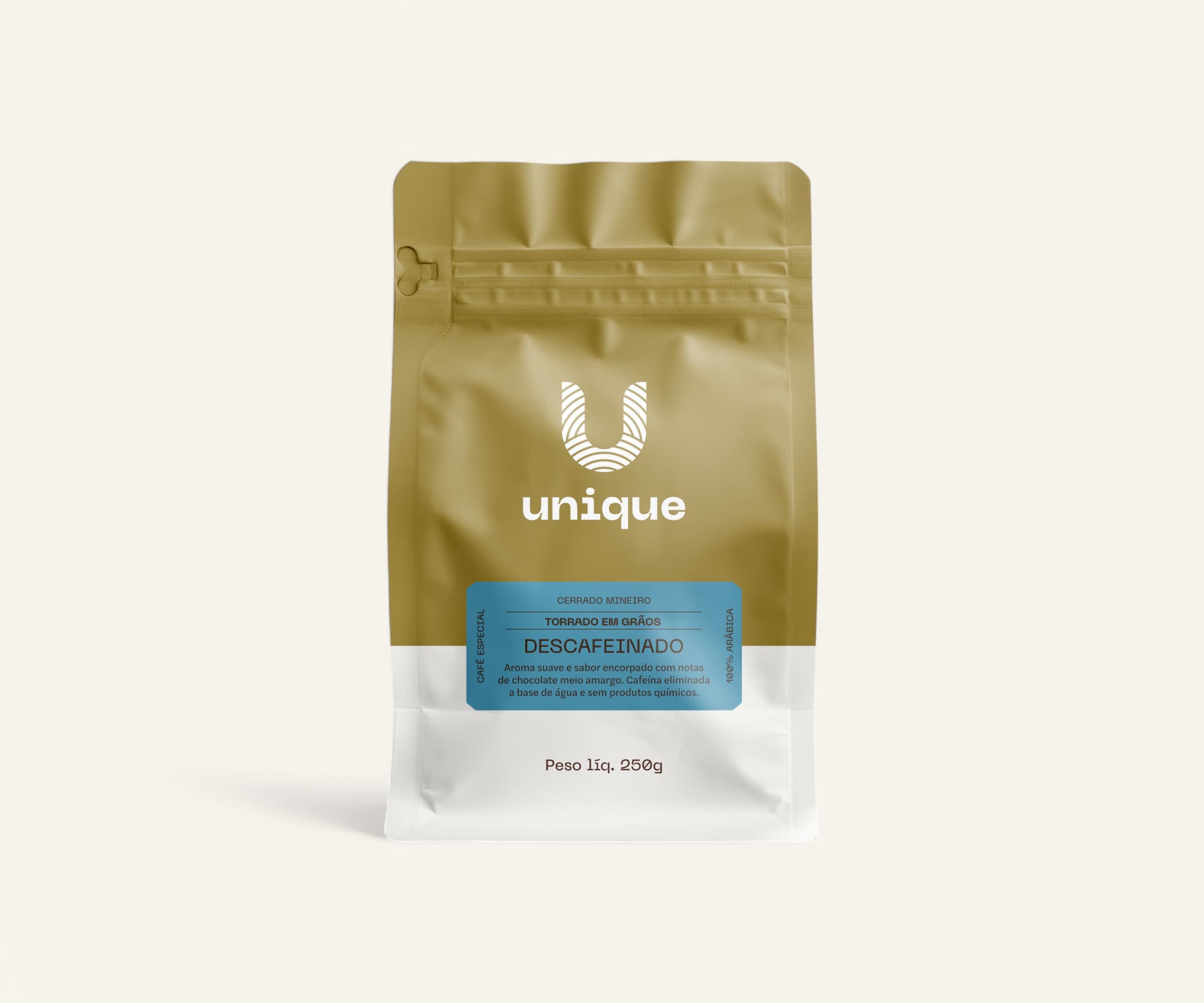 Café em grãos descafeinado Unique Cafés 250g
