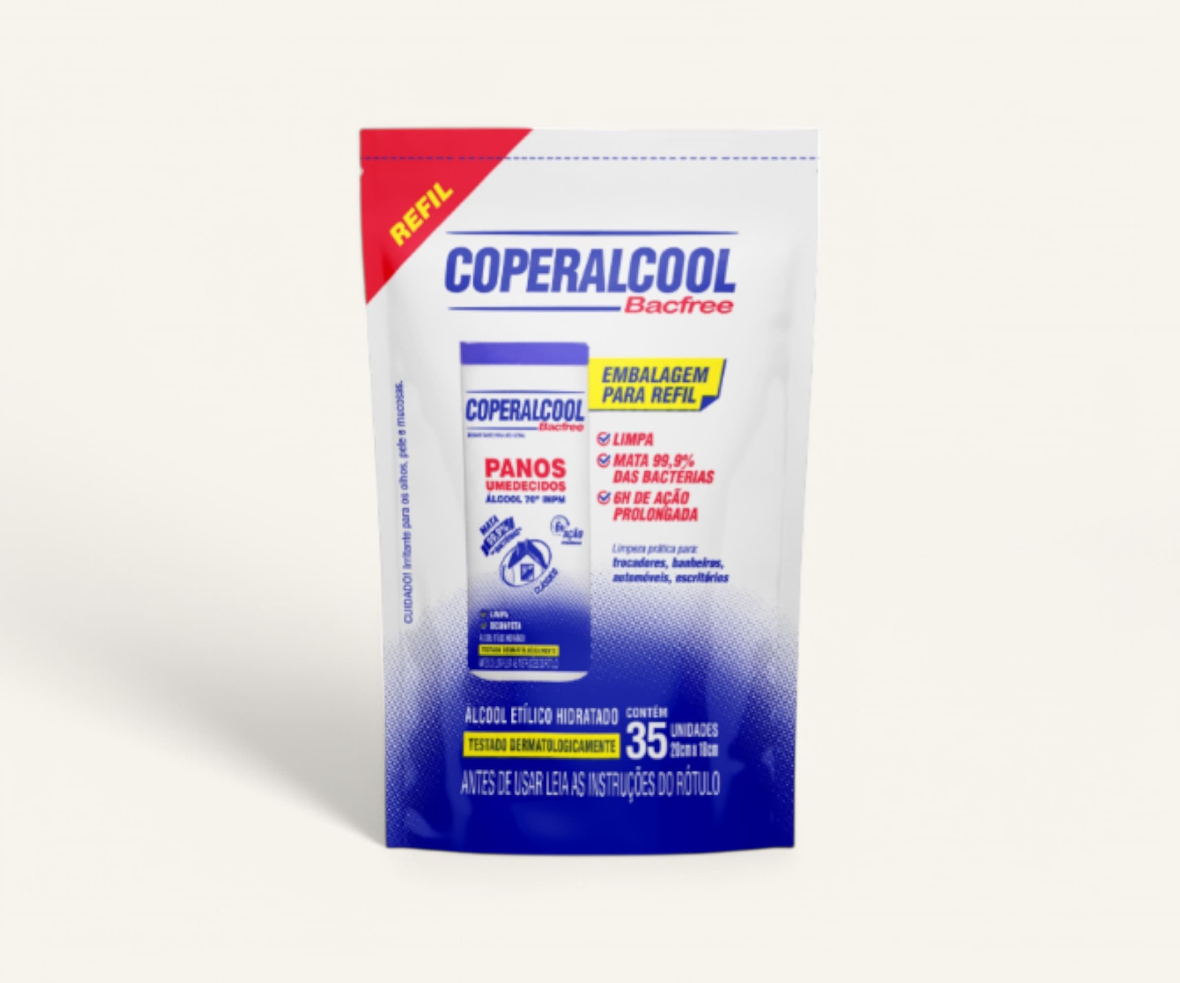 Pano umedecido com álcool 70° INPM refil 35un