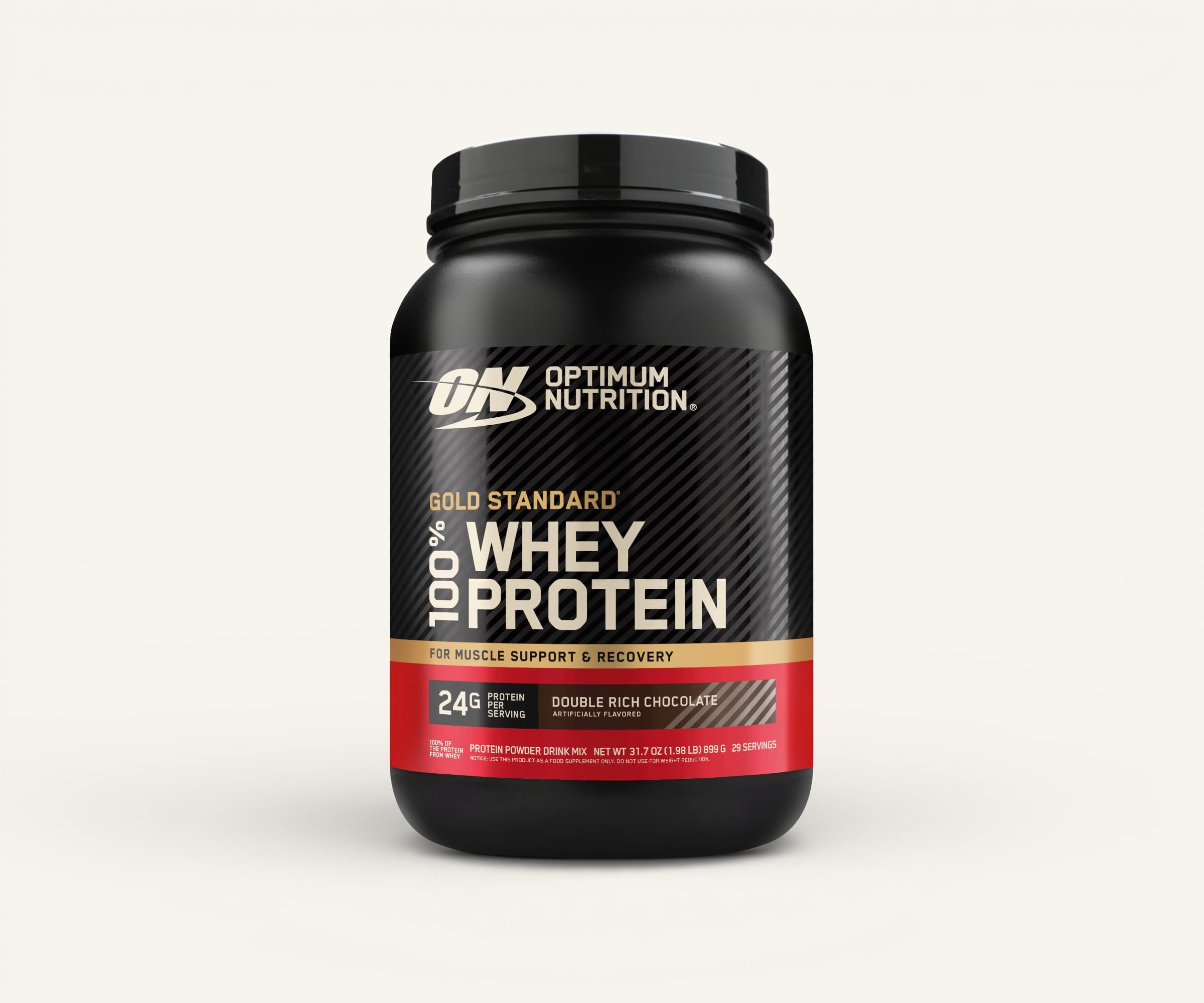 100% whey protein Gold Standard 24g double rich chocolate Optimum Nutrition 907g