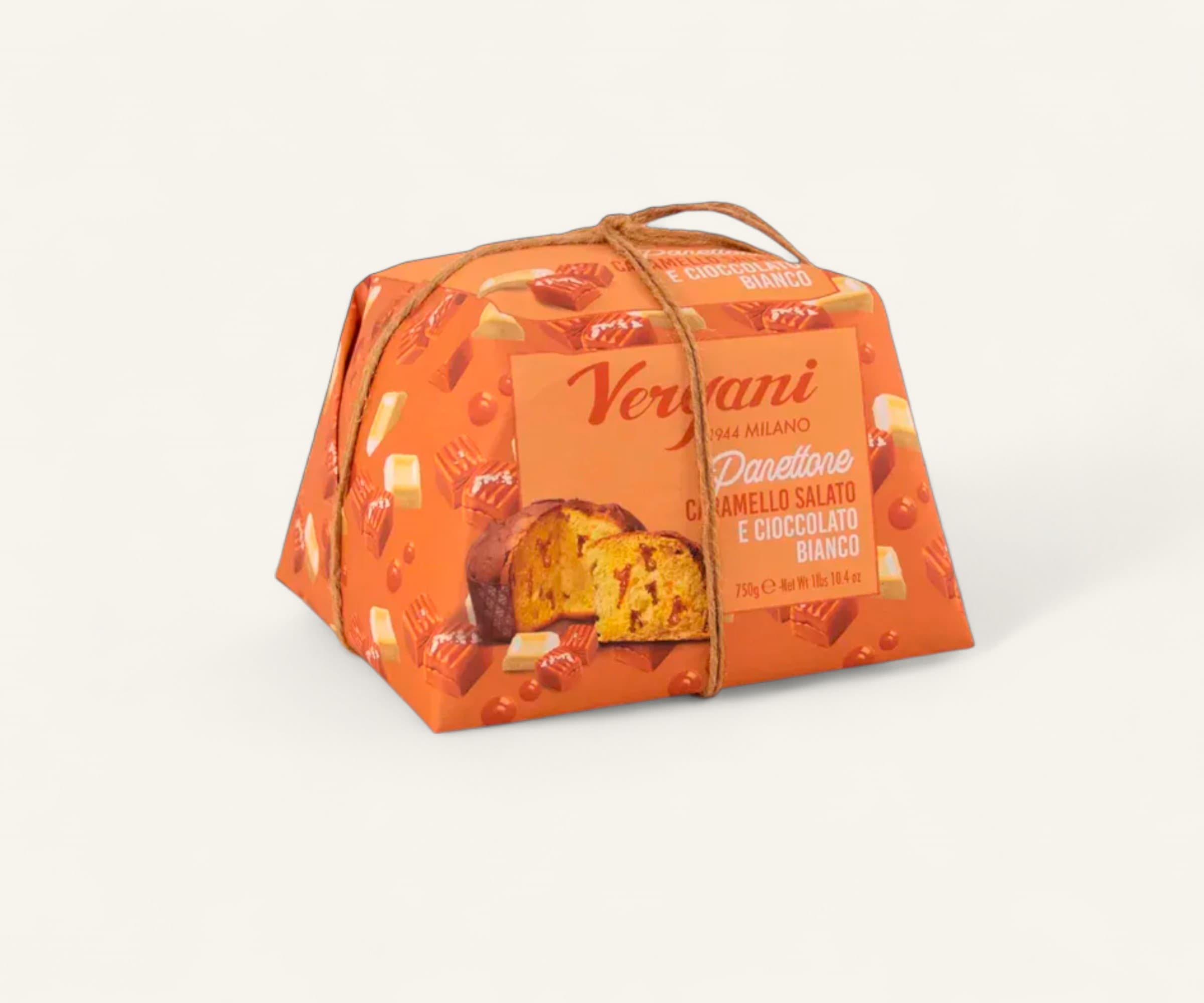 Panettone com caramelo salgado e gotas de chocolate branco Vergani 750g