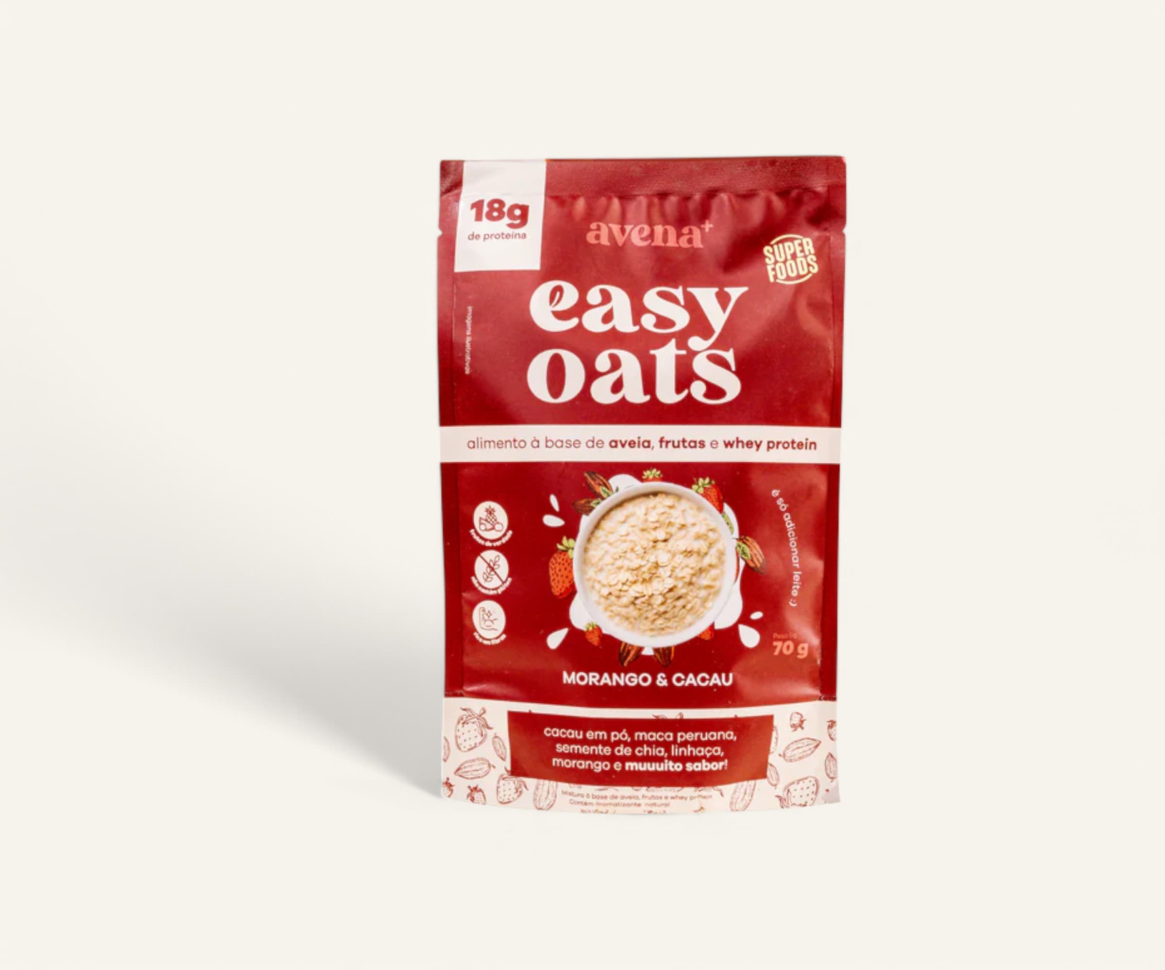 Mix de aveia proteica oatmel morango & cacau Easy oats 70g